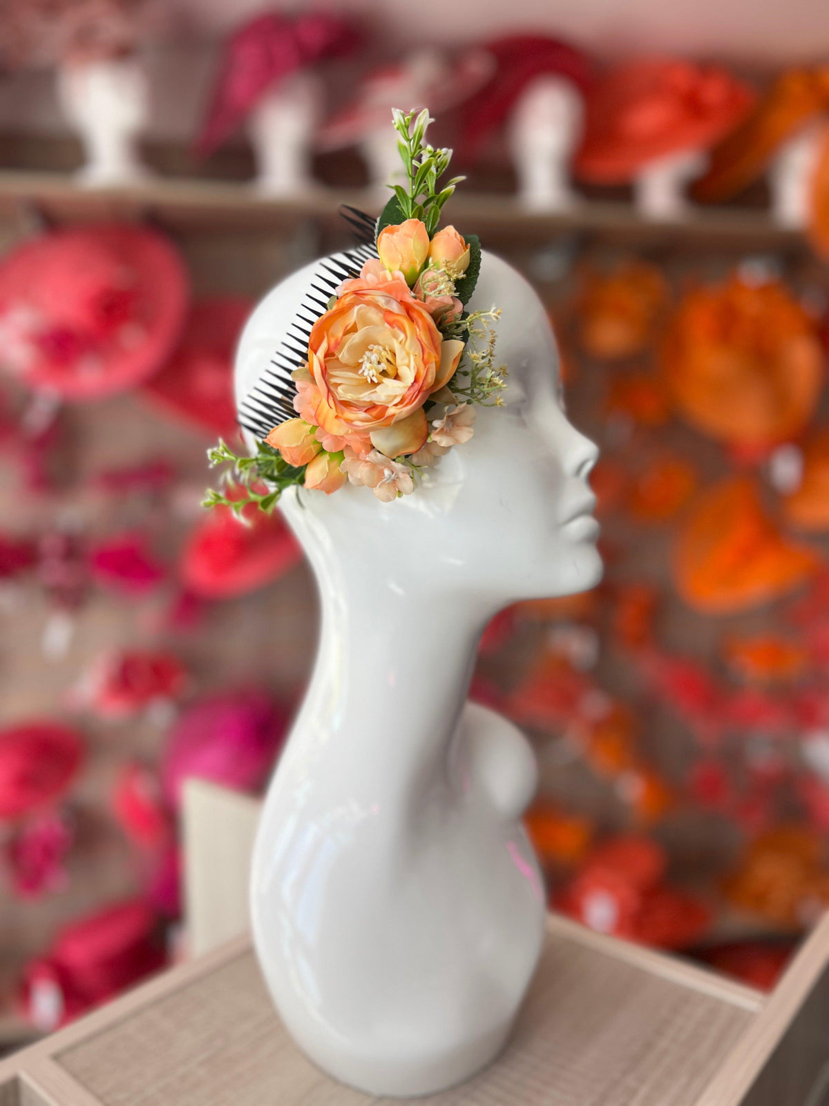 Large Vintage Floral Hair Comb- Orange-Fascinators Direct