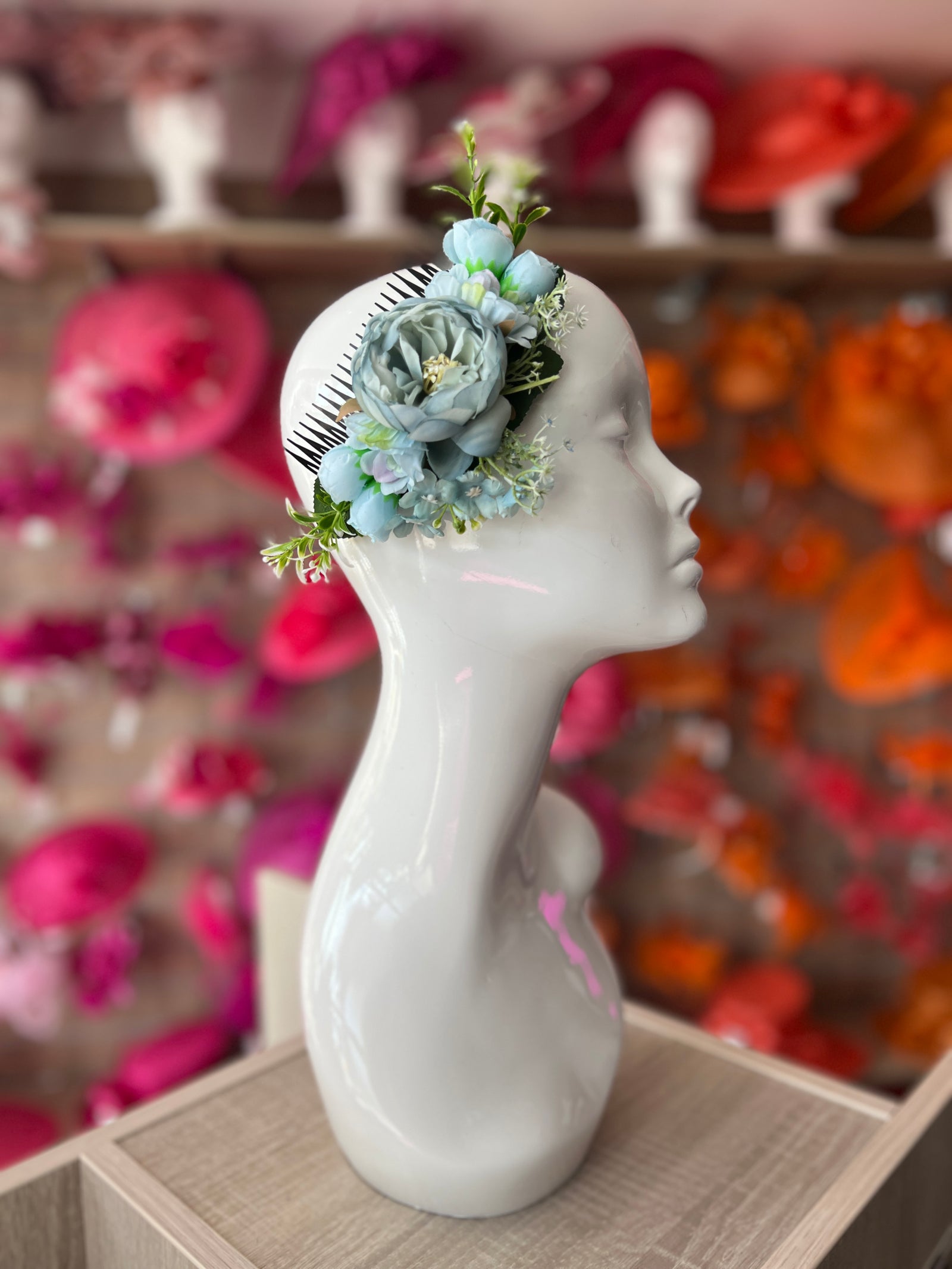 Large Vintage Floral Hair Comb-Powder Blue-Fascinators Direct