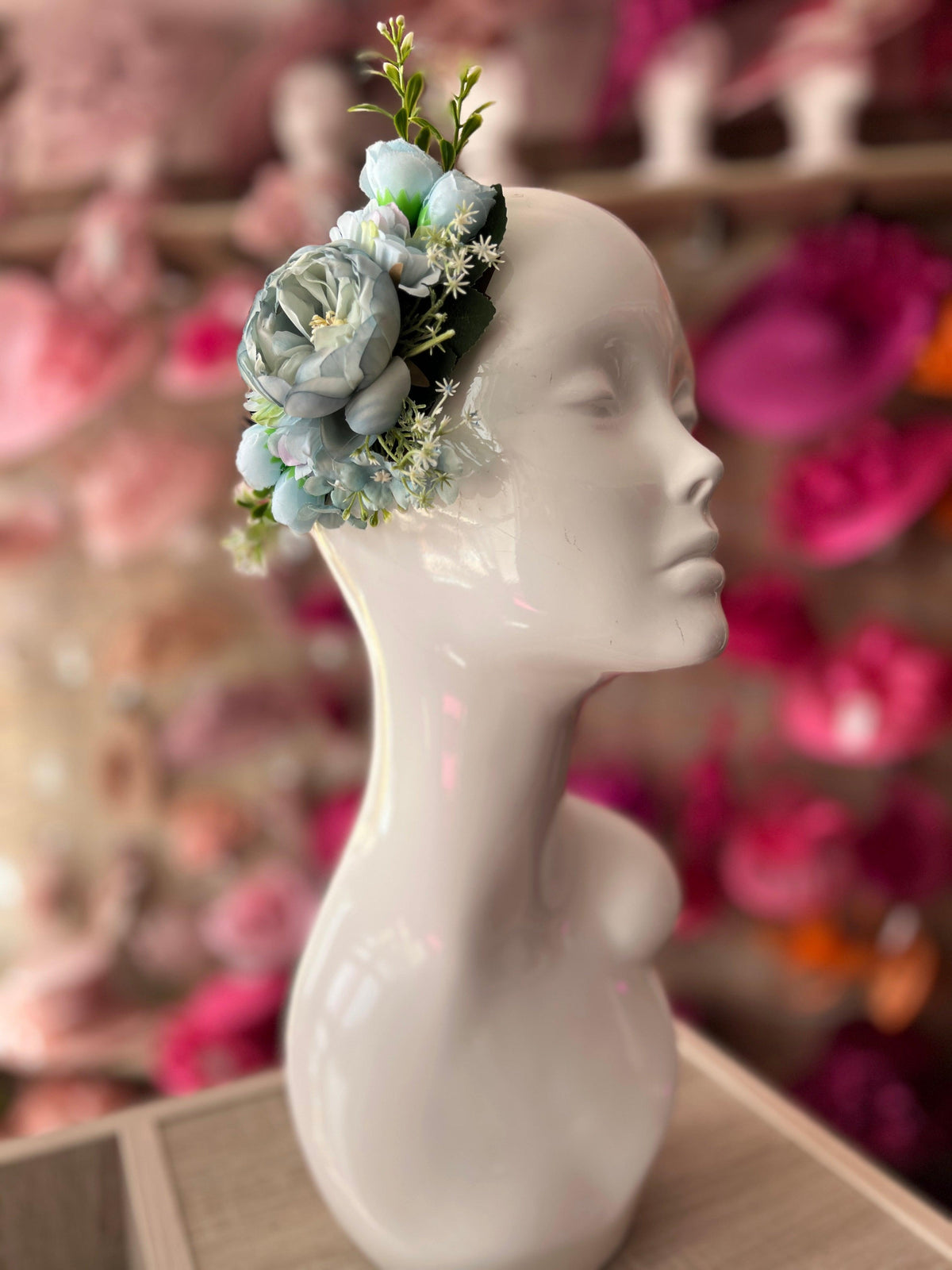 Large Vintage Floral Hair Comb-Powder Blue-Fascinators Direct