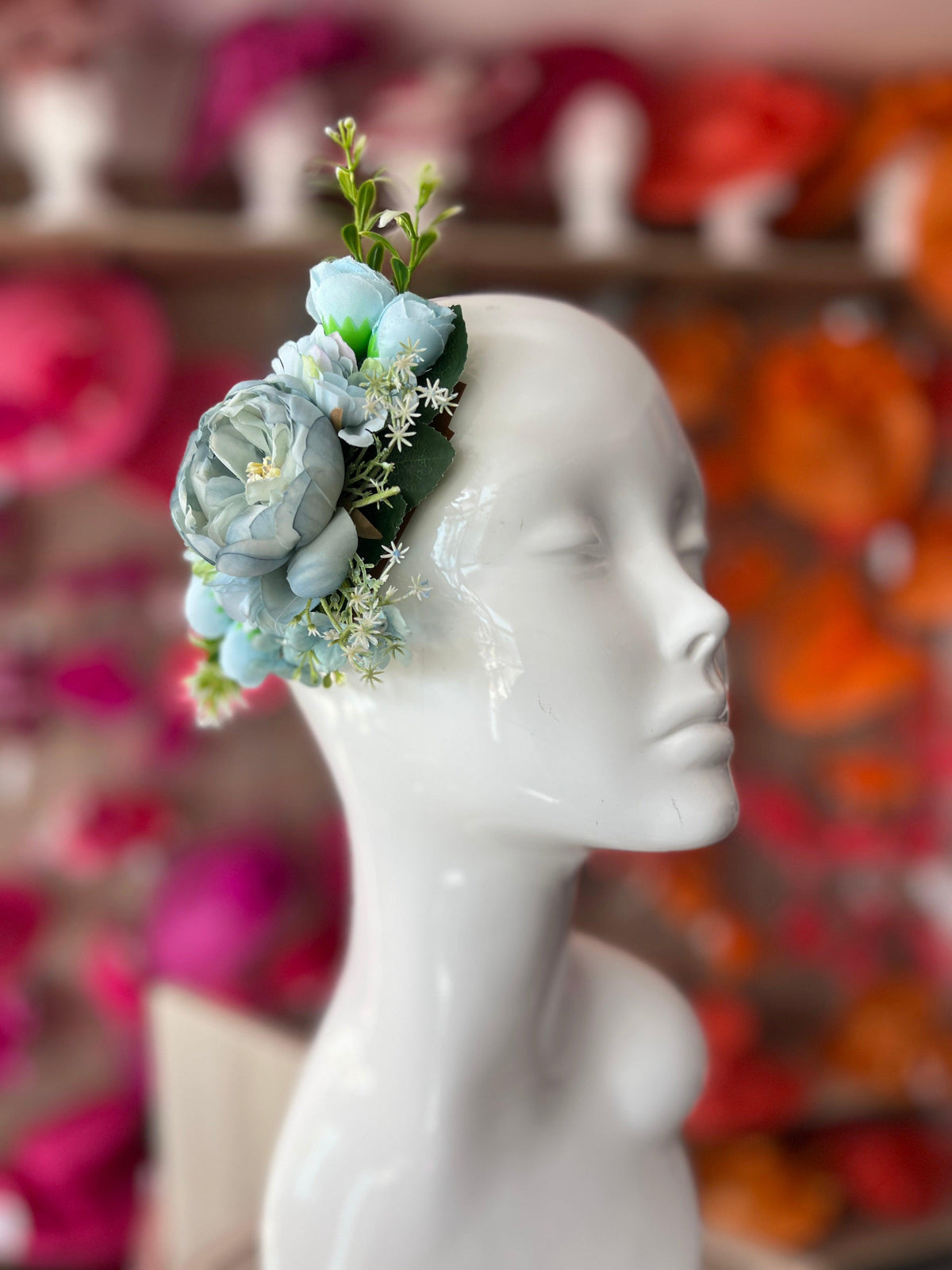 Large Vintage Floral Hair Comb-Powder Blue-Fascinators Direct
