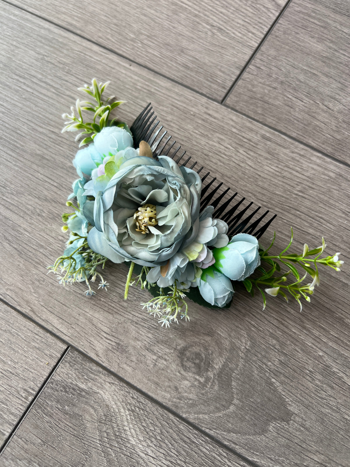 Large Vintage Floral Hair Comb-Powder Blue-Fascinators Direct