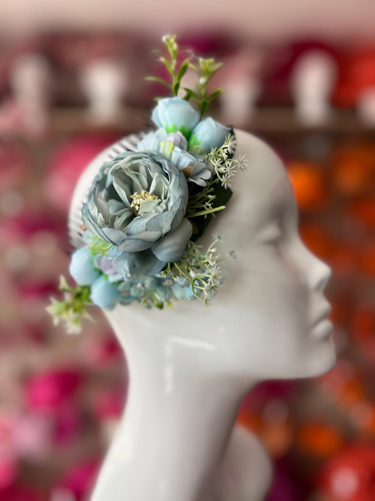 Large Vintage Floral Hair Comb-Powder Blue-Fascinators Direct