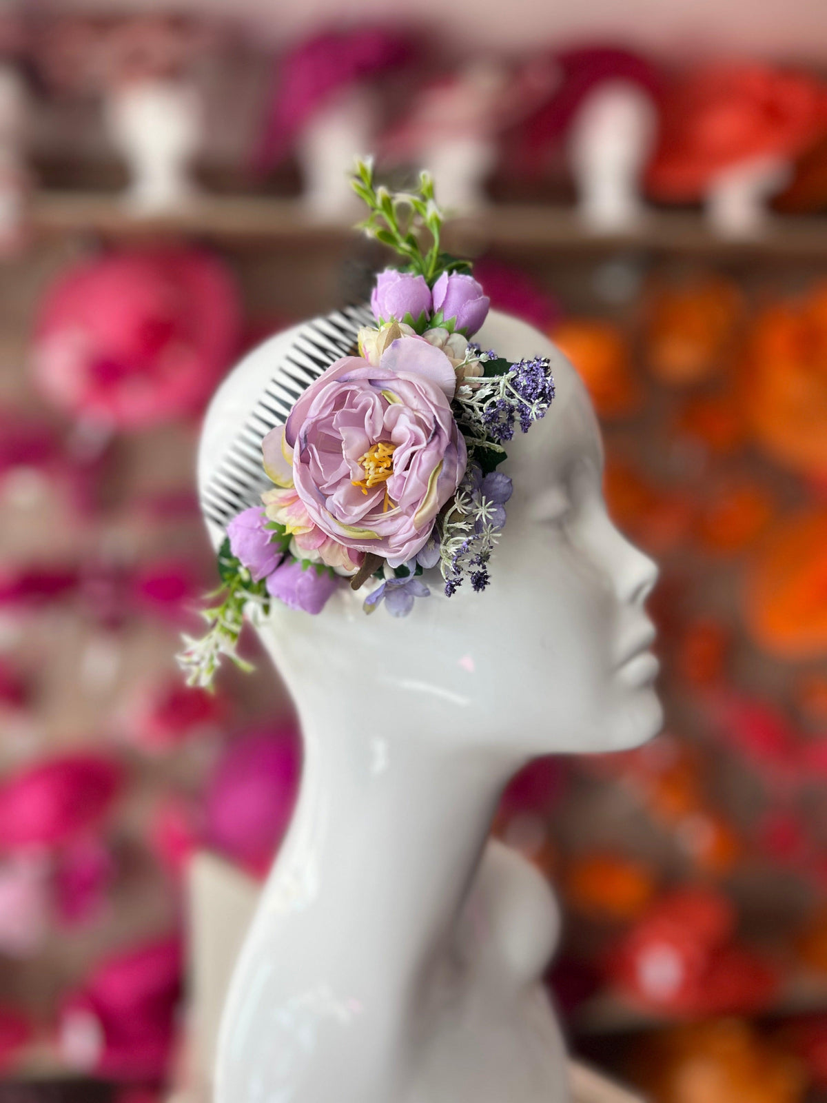 Large Vintage Floral Hair Comb-Purple-Fascinators Direct