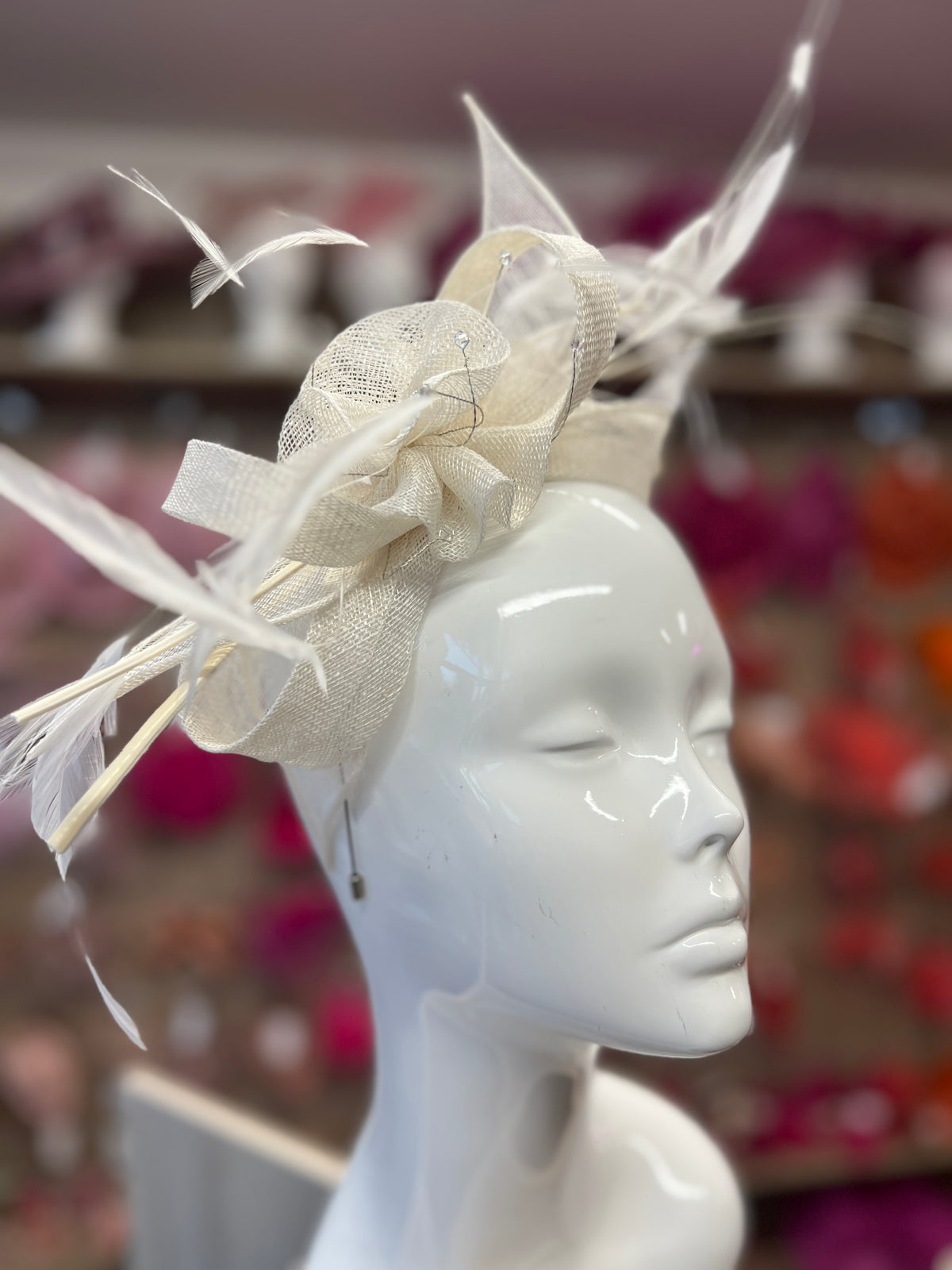 Large White Fascinator with Quills &amp; Crystal Stamens-Fascinators Direct