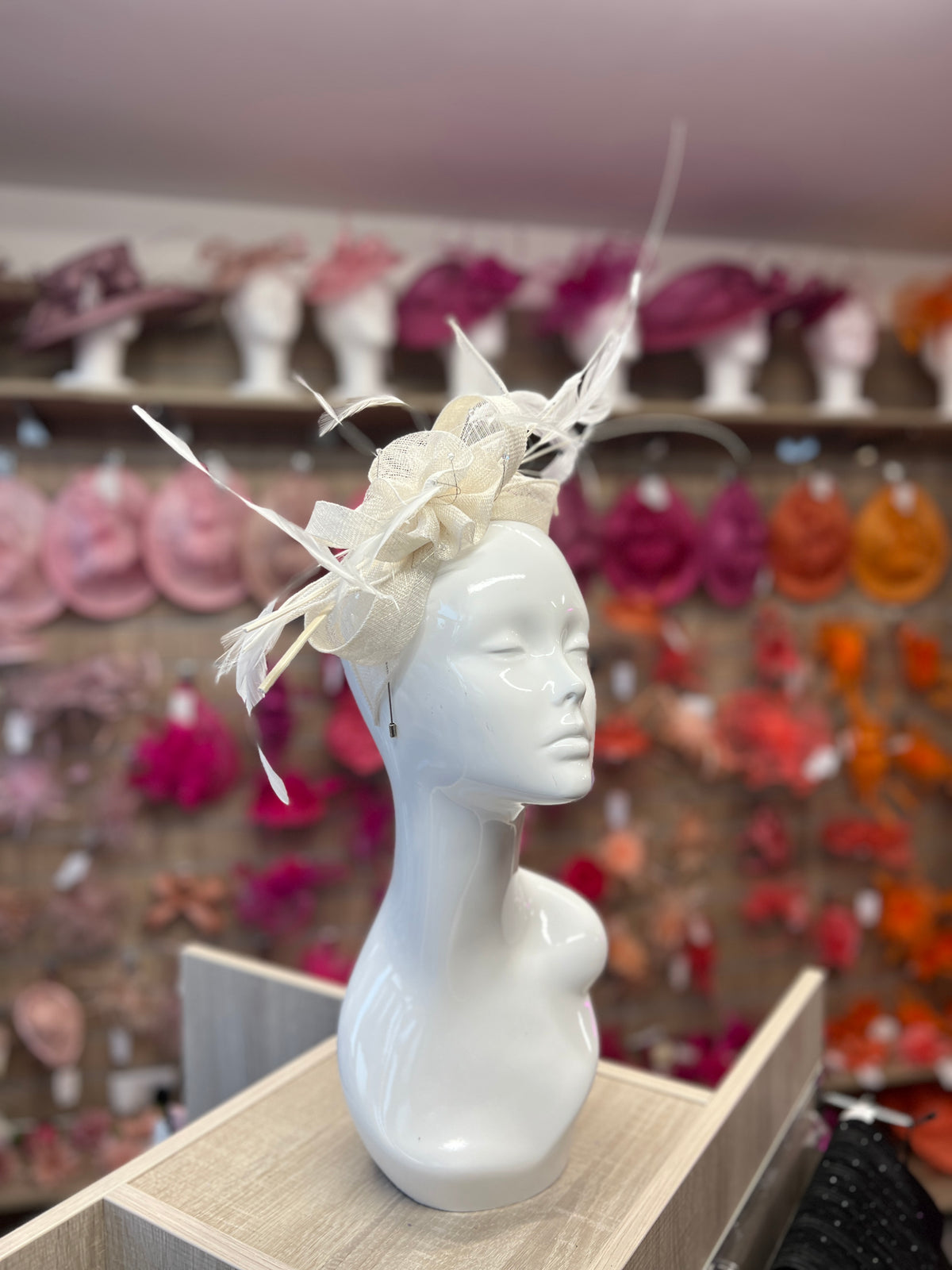 Large White Fascinator with Quills &amp; Crystal Stamens-Fascinators Direct