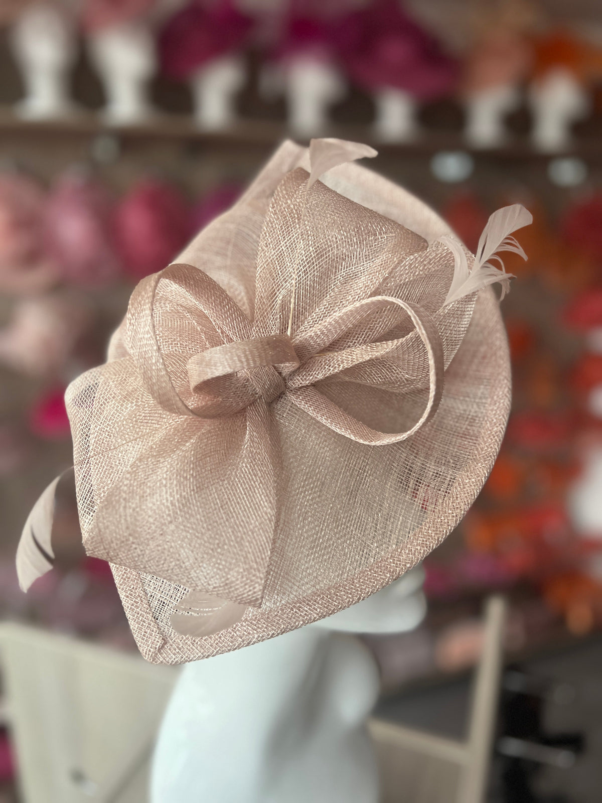 Latte Disc Fascinator with Decorative Bow-Fascinators Direct