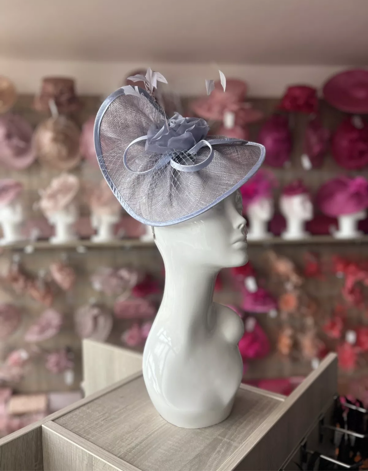 Lavender Disc Fascinator with Fabric Rose &amp; Netting-Fascinators Direct
