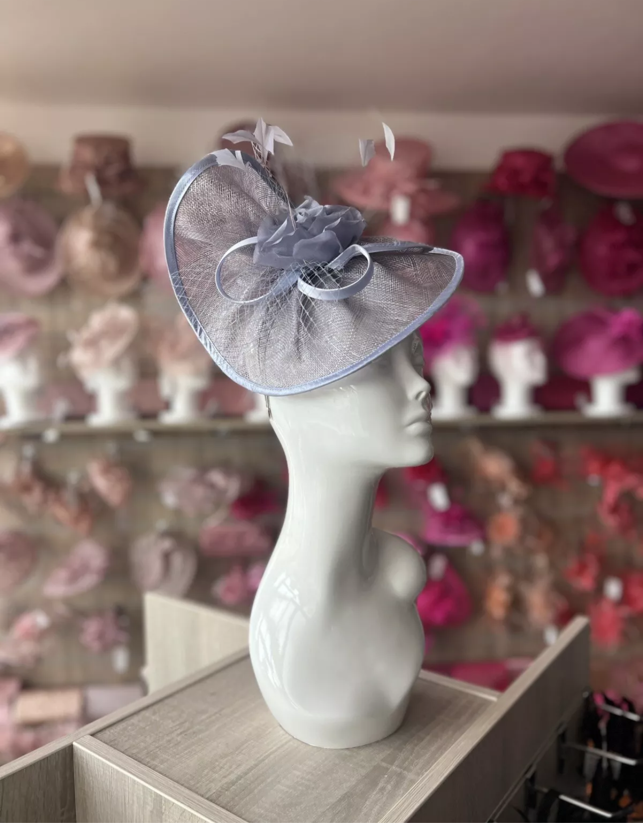 Lavender Disc Fascinator with Fabric Rose & Netting-Fascinators Direct