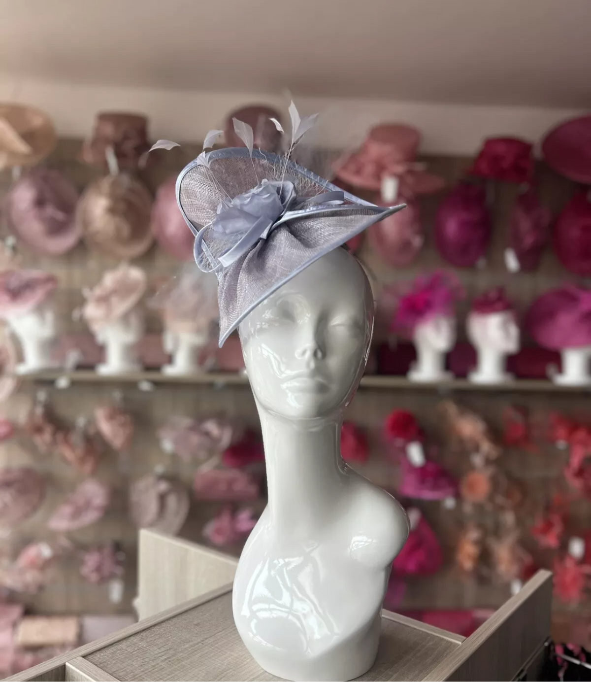 Lavender Disc Fascinator with Fabric Rose &amp; Netting-Fascinators Direct