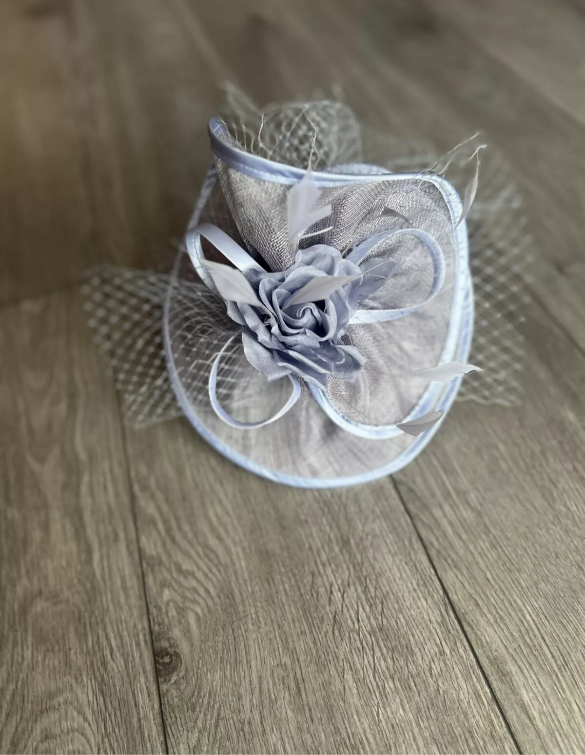 Lavender Disc Fascinator with Fabric Rose &amp; Netting-Fascinators Direct