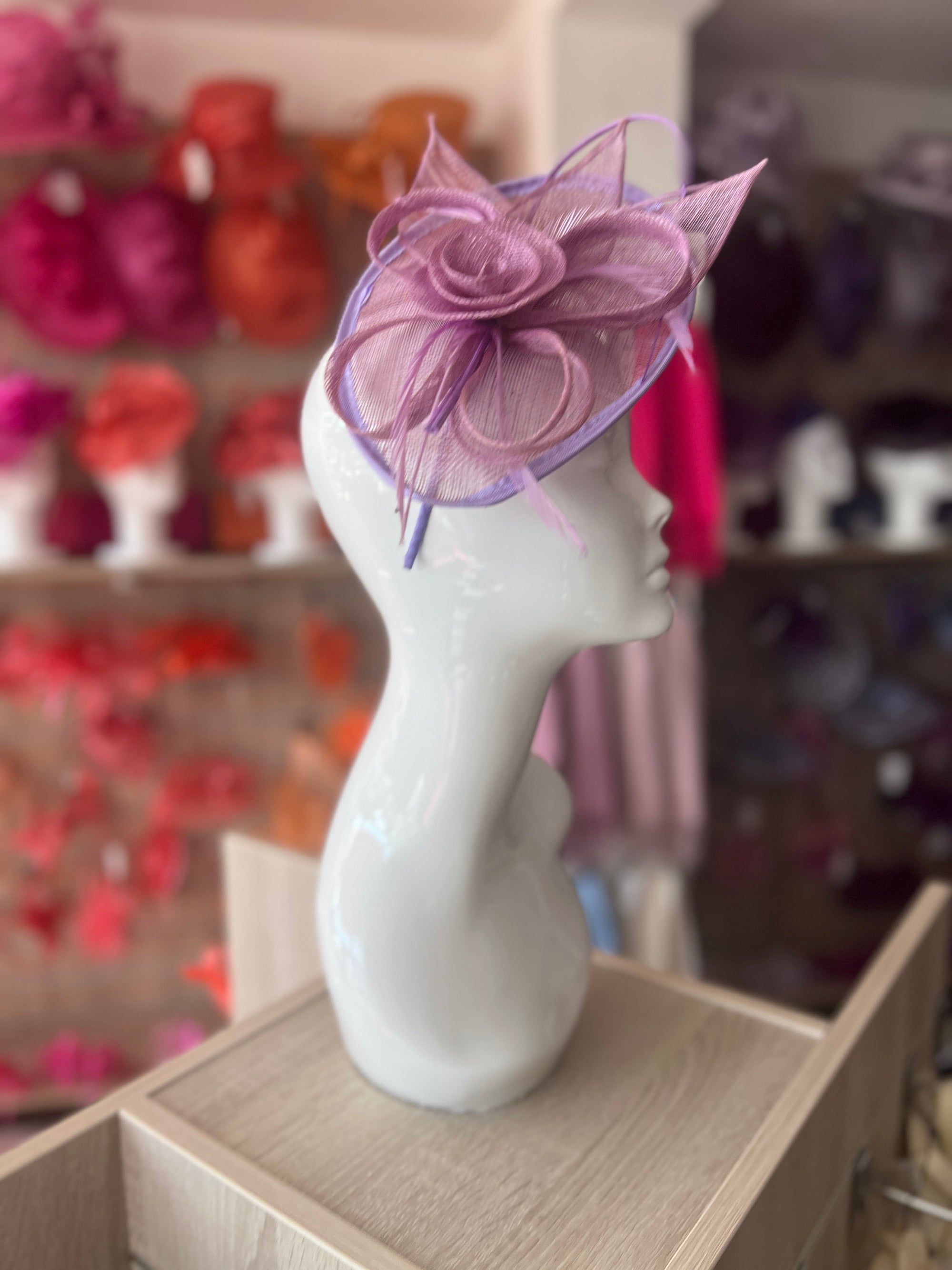 Lavender Saucer Fascinator With Flower & Quill-Fascinators Direct