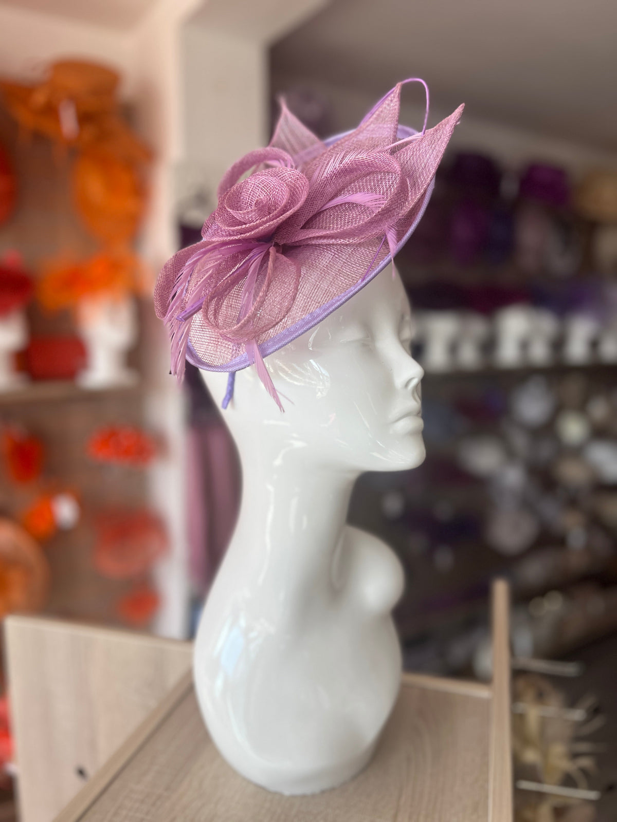 Lavender Saucer Fascinator With Flower &amp; Quill-Fascinators Direct