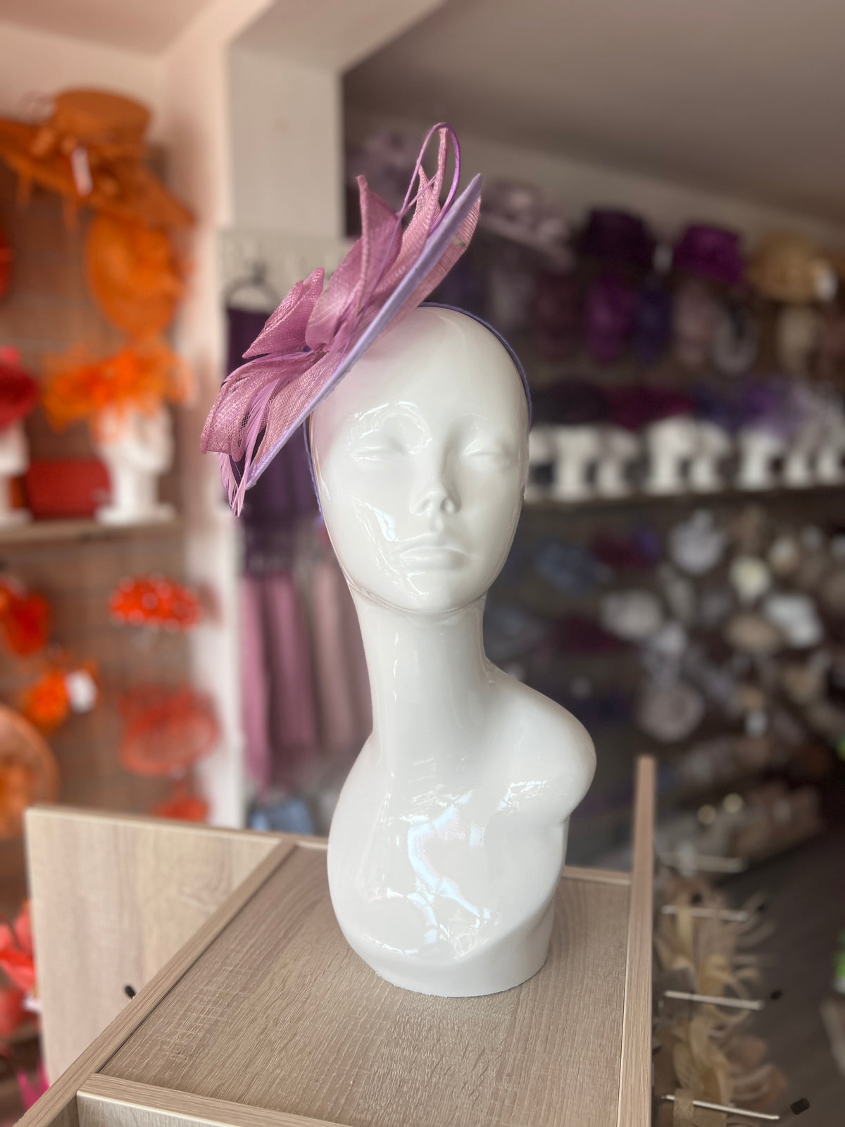 Lavender Saucer Fascinator With Flower &amp; Quill-Fascinators Direct