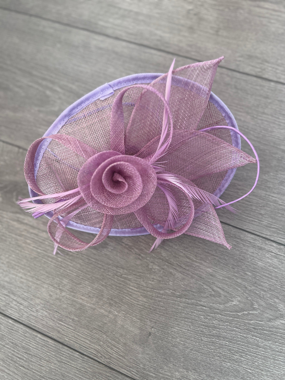 Lavender Saucer Fascinator With Flower &amp; Quill-Fascinators Direct