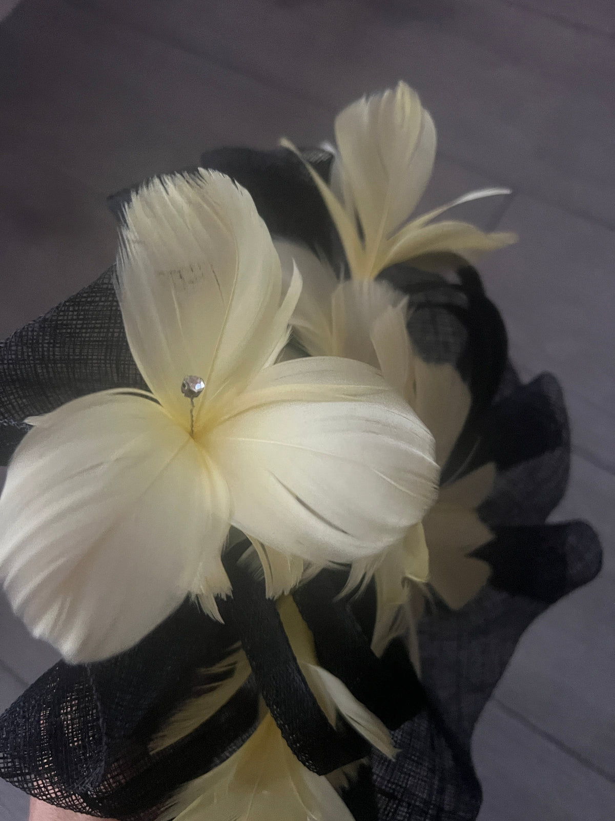 Lemon &amp; Black Large Fascinator With Feather Flowers &amp; Sinamay Curls-Fascinators Direct