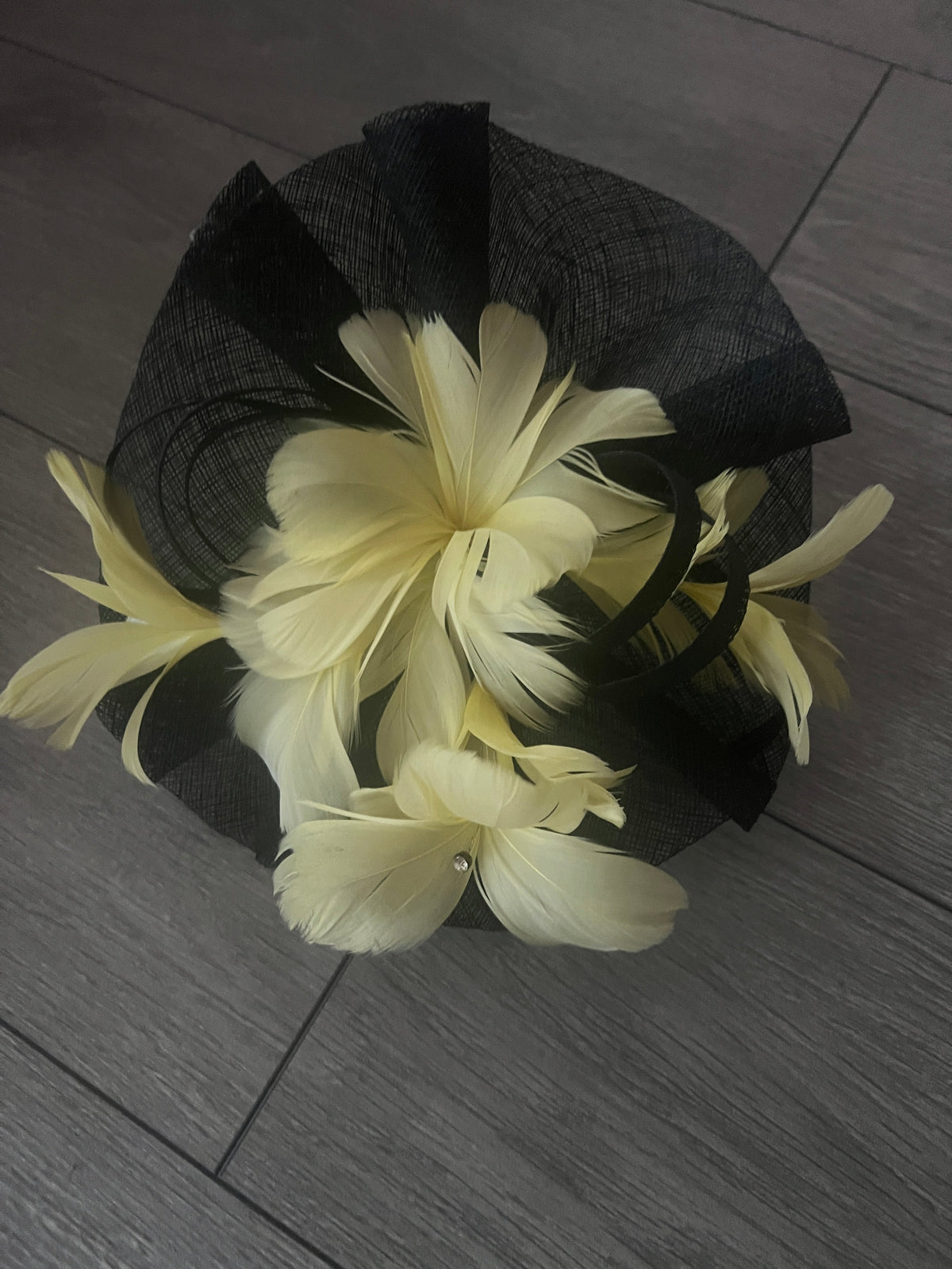 Lemon &amp; Black Large Fascinator With Feather Flowers &amp; Sinamay Curls-Fascinators Direct