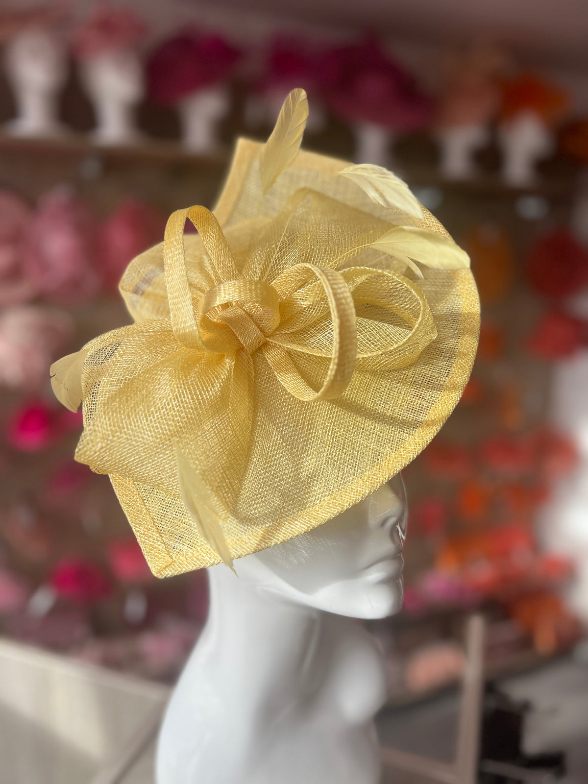 Lemon Disc Fascinator with Decorative Bow-Fascinators Direct