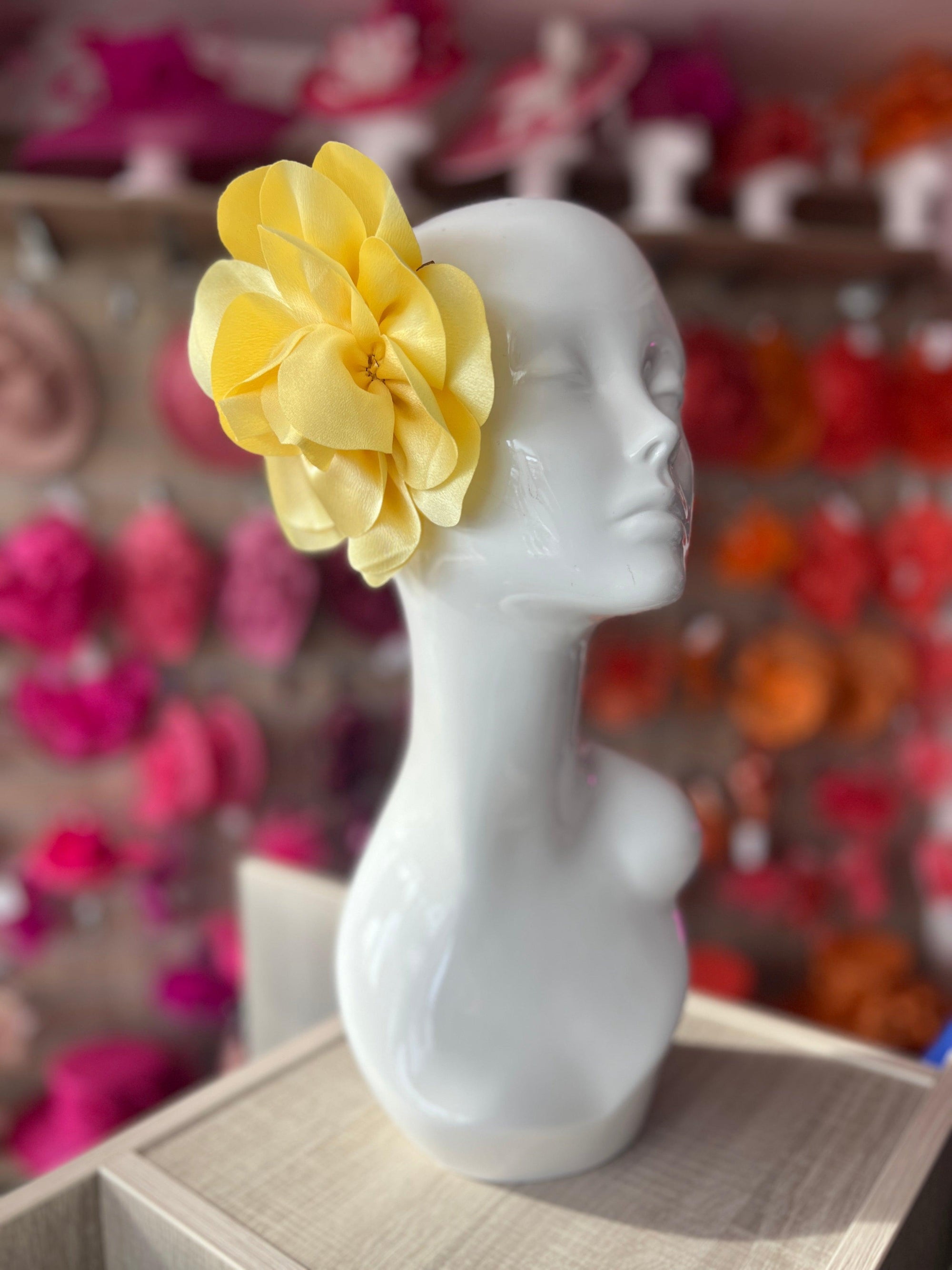 Lemon Large Satin Rose Flower Fascinator-Fascinators Direct