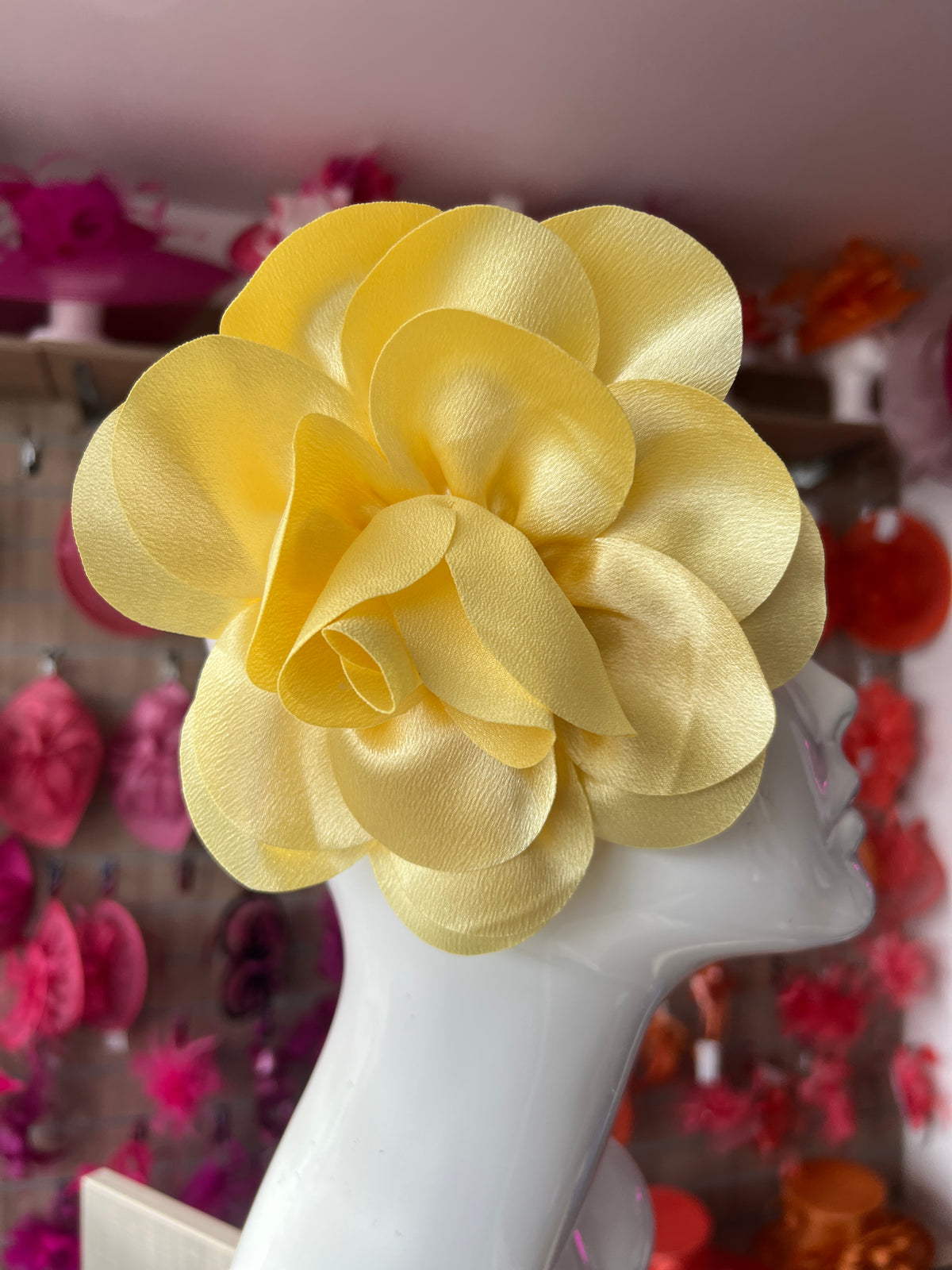 Lemon Large Satin Rose Flower Fascinator-Fascinators Direct