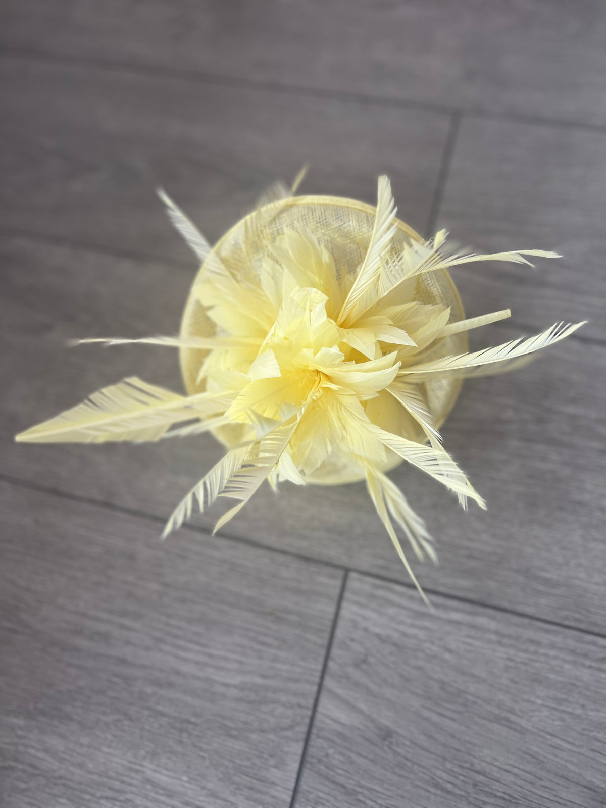 Lemon Pillbox Fascinator With Feather Flowers &amp; Feather Quill-Fascinators Direct