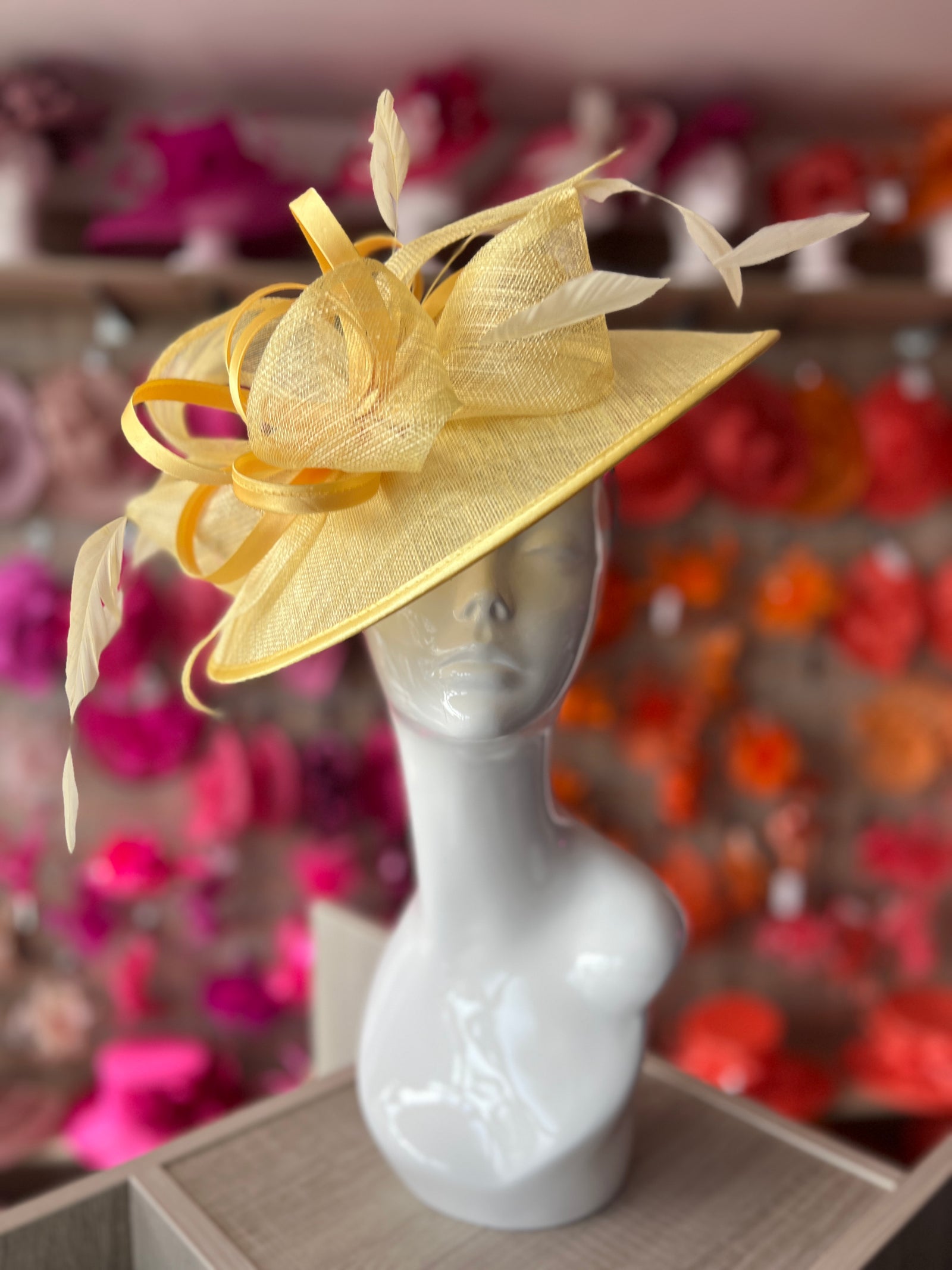 Lemon Saucer Hatinator With Decorative Bow-Fascinators Direct
