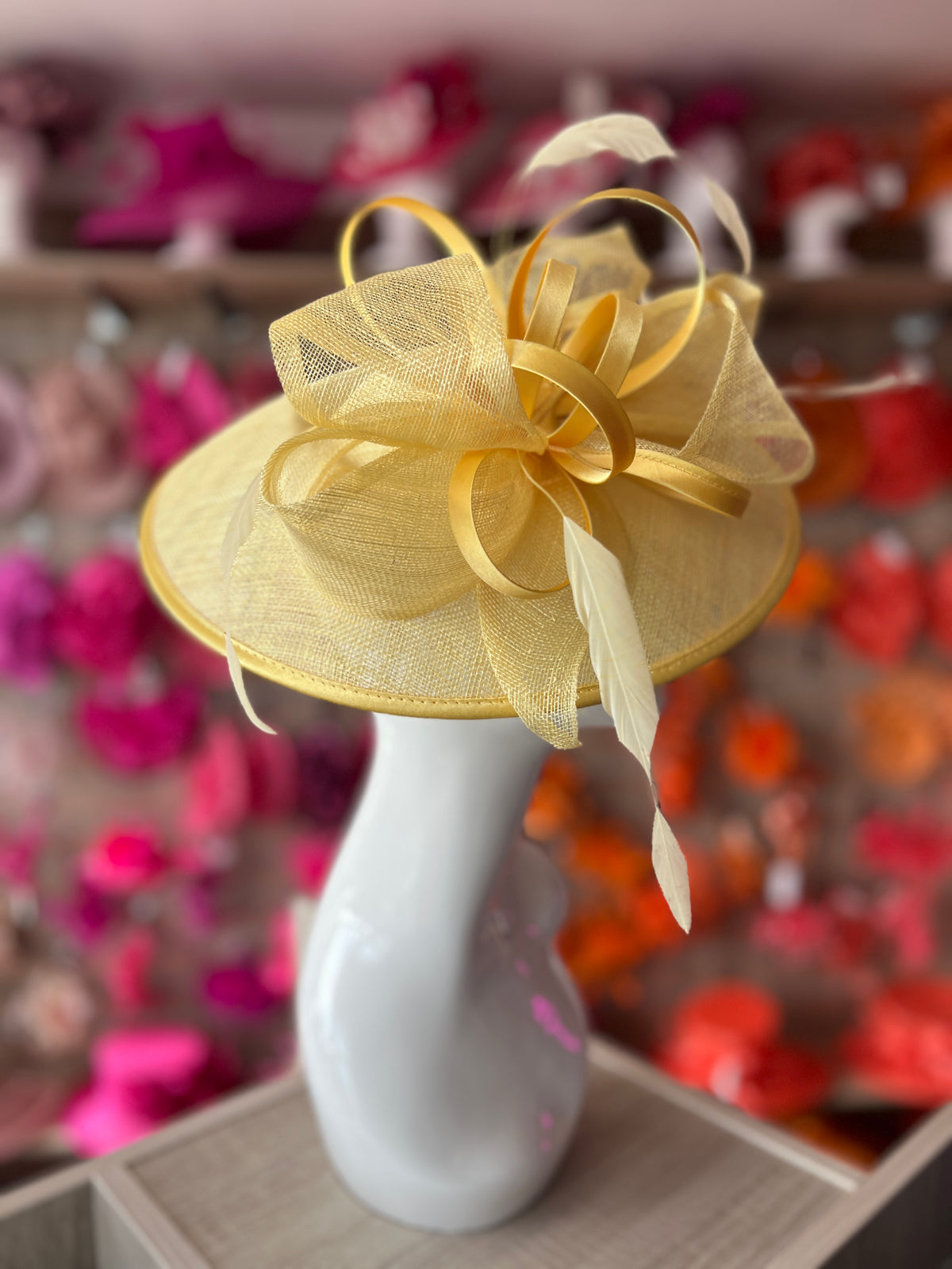 Lemon Saucer Hatinator With Decorative Bow-Fascinators Direct