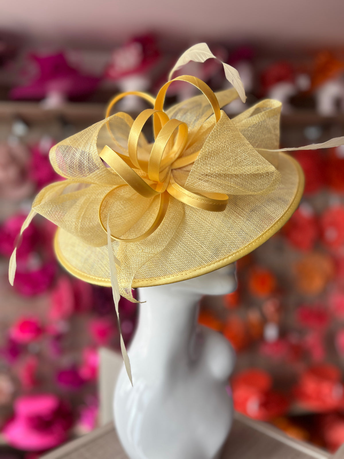 Lemon Saucer Hatinator With Decorative Bow-Fascinators Direct