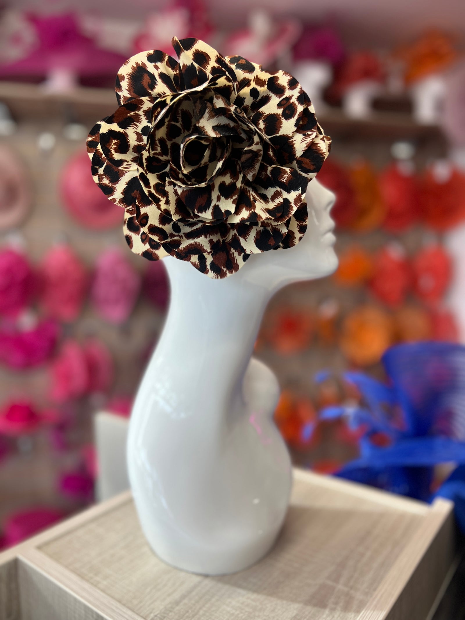 Leopard Print Large Satin Rose Flower Fascinator-Fascinators Direct