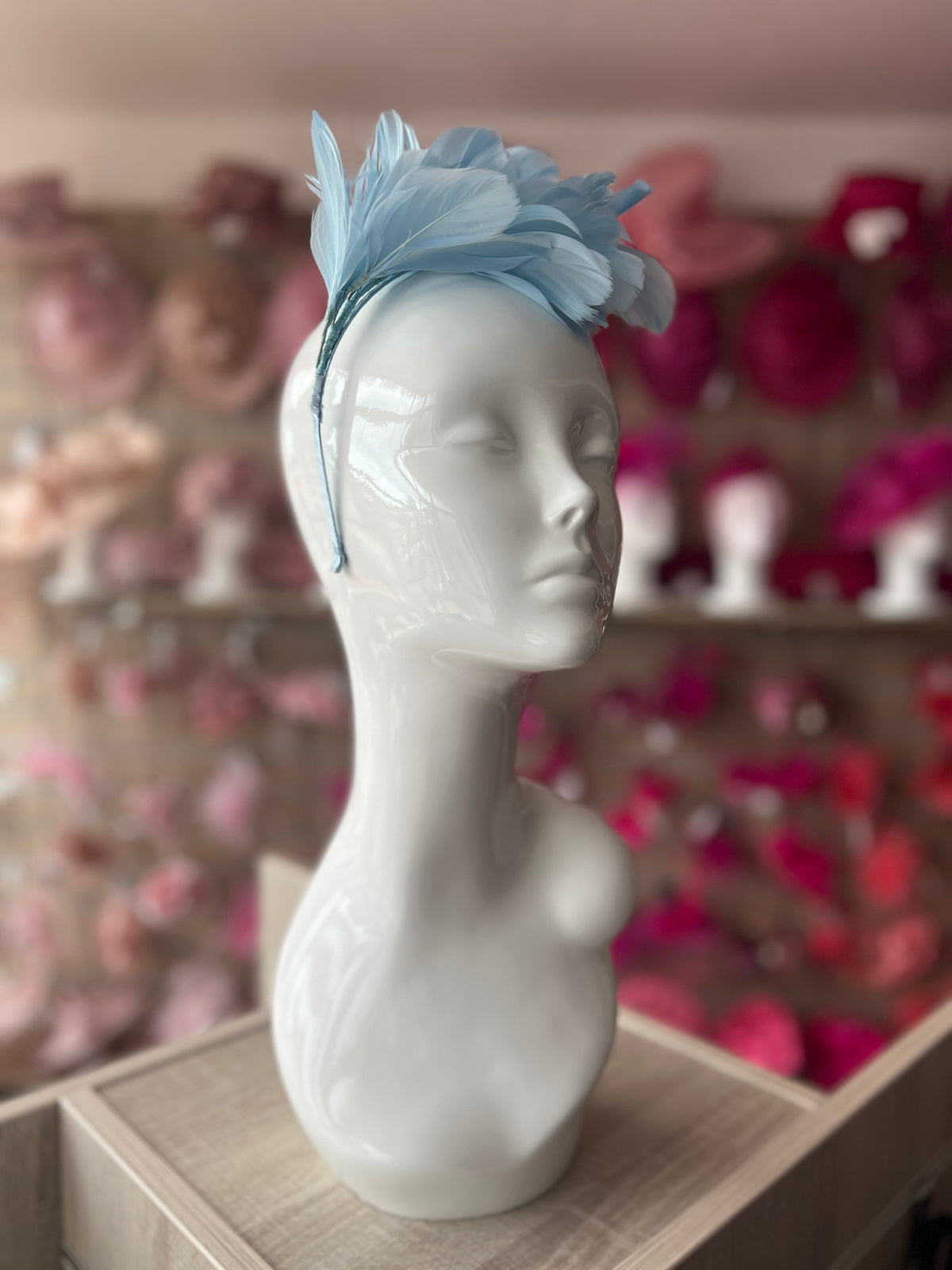 Light Blue Fascinator Headband with Feather Petals &amp; Diamanté-Fascinators Direct