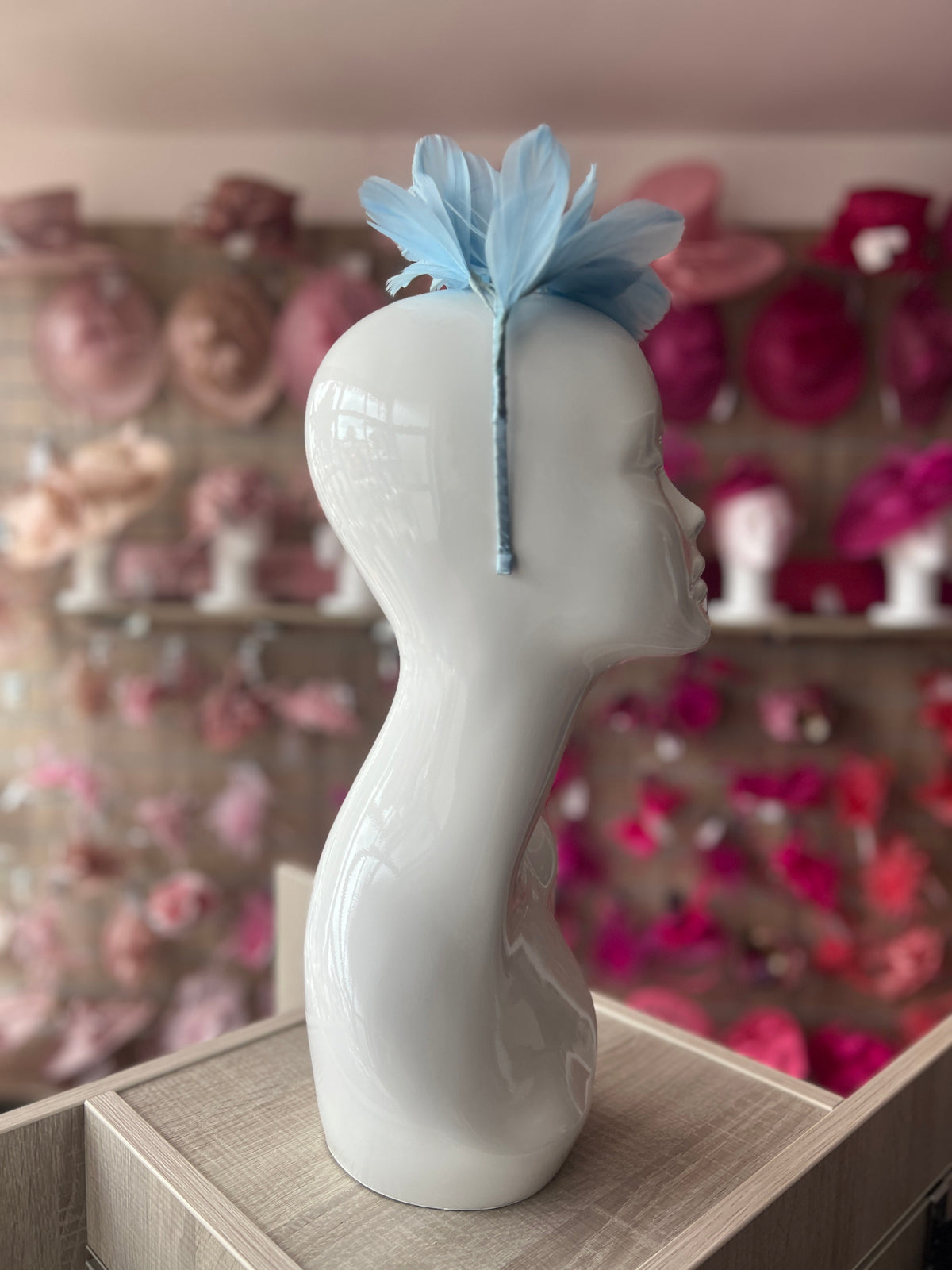 Light Blue Fascinator Headband with Feather Petals &amp; Diamanté-Fascinators Direct