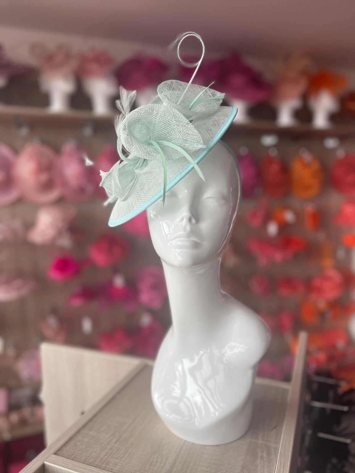 Light Blue Sinamay Petunia Flower Fascinator With A Saucer Base-Fascinators Direct