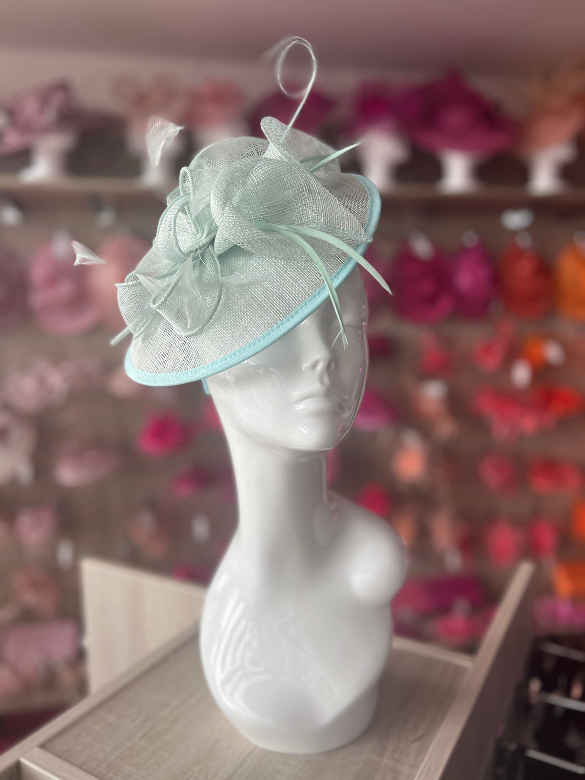 Light Blue Sinamay Petunia Flower Fascinator With A Saucer Base-Fascinators Direct