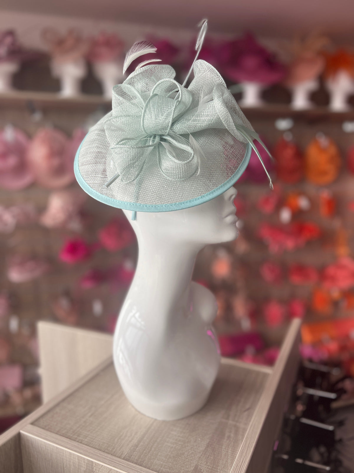 Light Blue Sinamay Petunia Flower Fascinator With A Saucer Base-Fascinators Direct