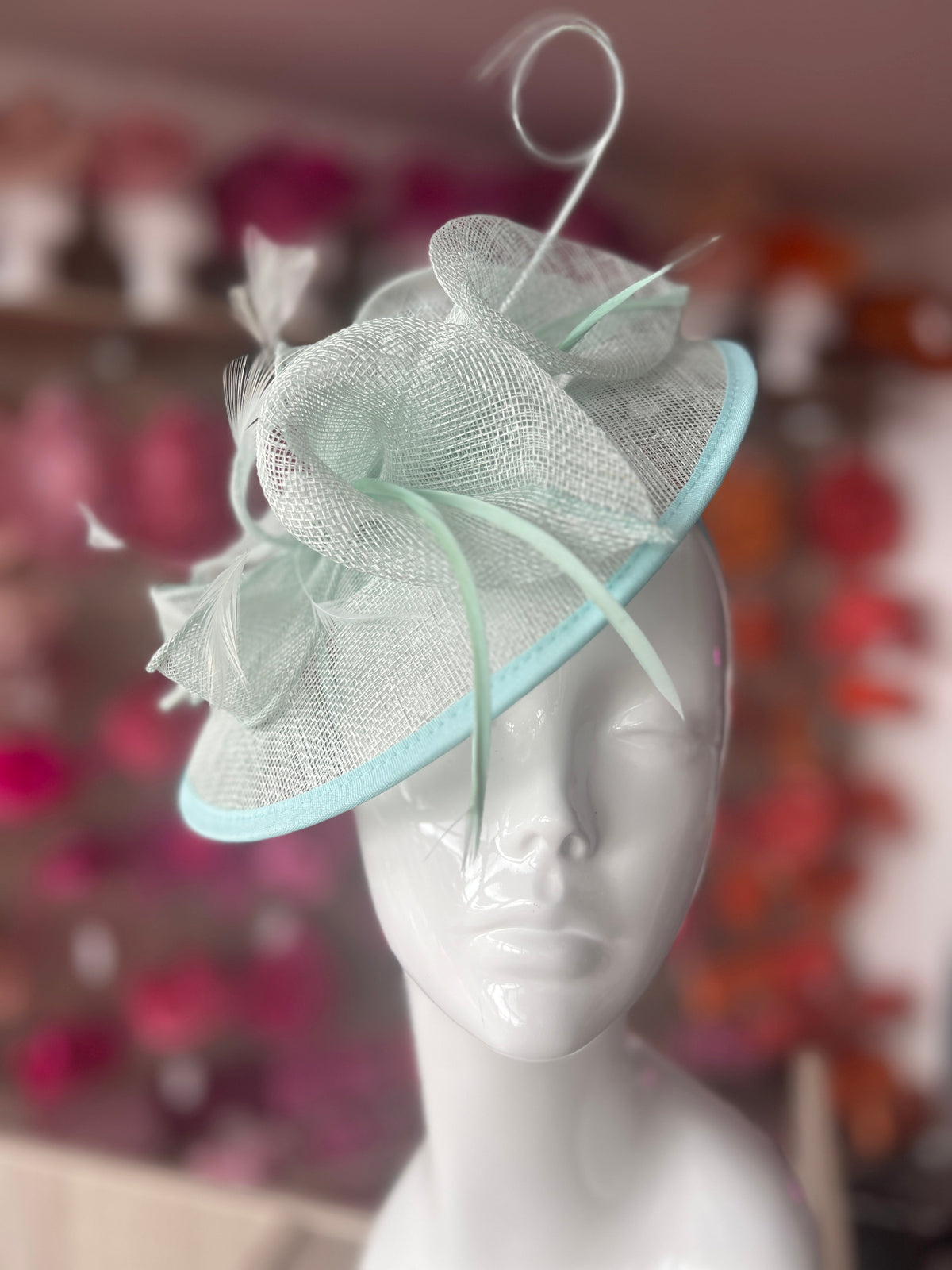 Light Blue Sinamay Petunia Flower Fascinator With A Saucer Base-Fascinators Direct