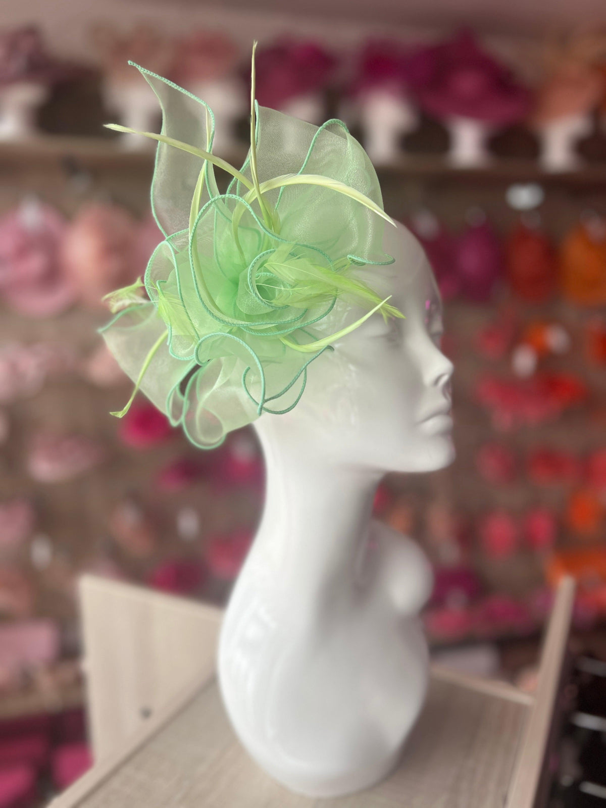 Light Green Pearlescent Chiffon Flower Fascinator-Fascinators Direct