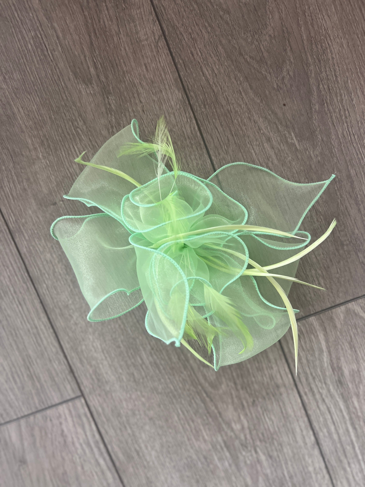 Light Green Pearlescent Chiffon Flower Fascinator-Fascinators Direct