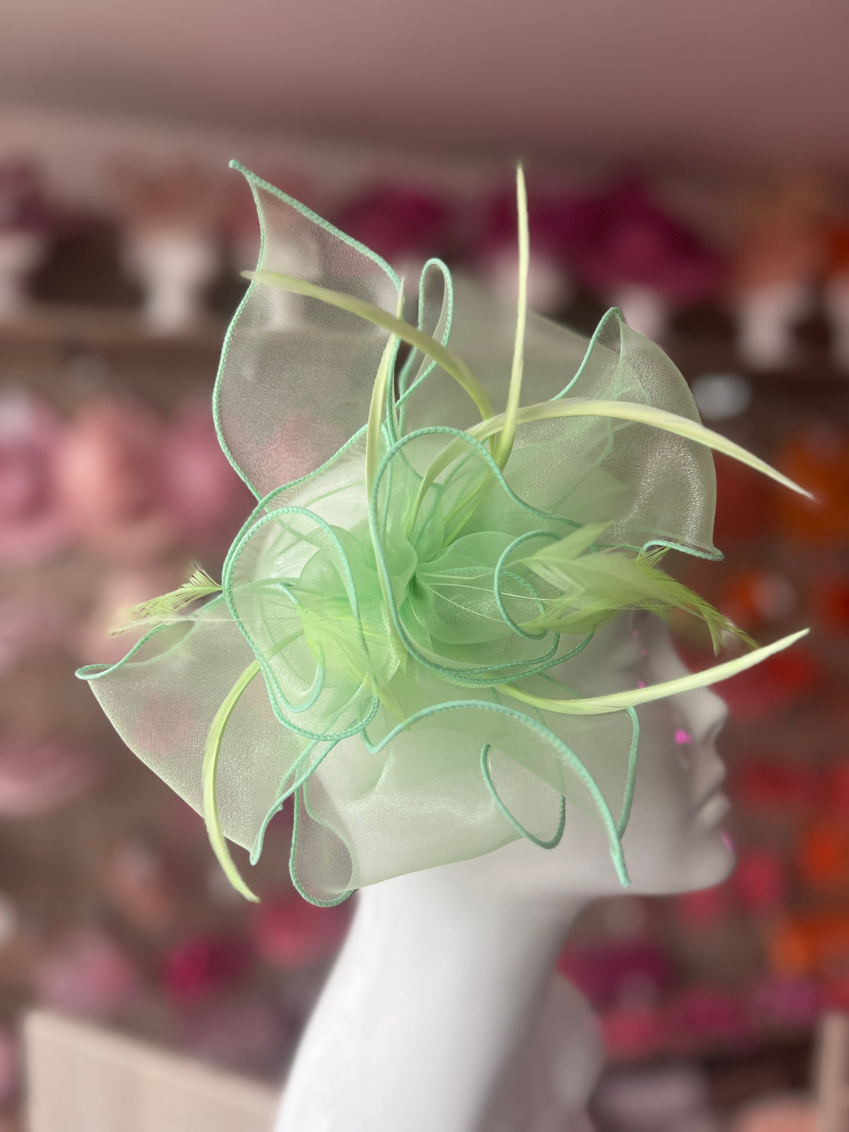 Light Green Pearlescent Chiffon Flower Fascinator-Fascinators Direct