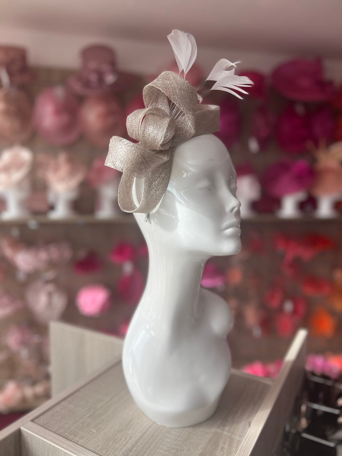 Light Grey Metallic Large Loop Feather Headband Fascinator-Fascinators Direct