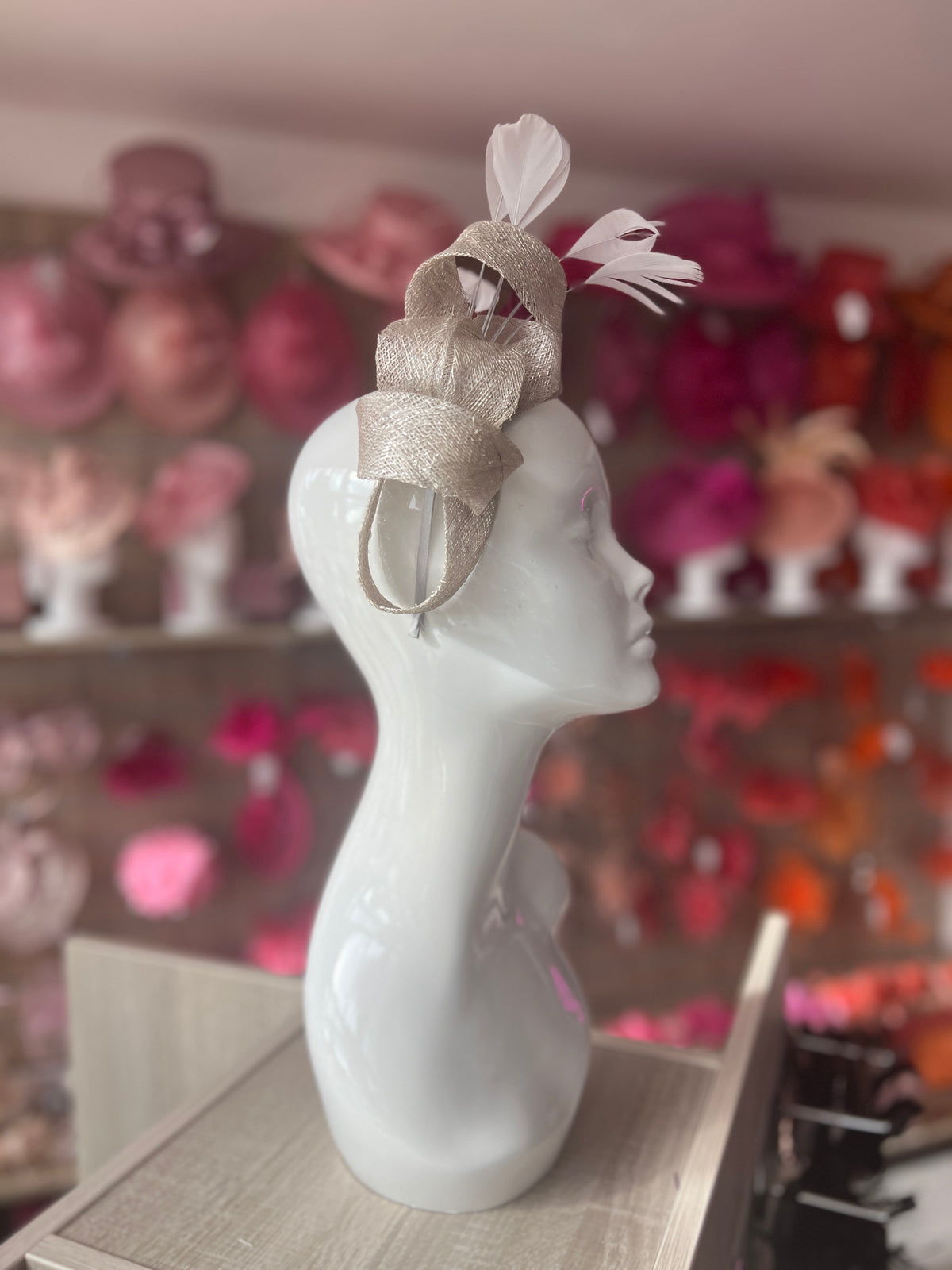 Light Grey Metallic Large Loop Feather Headband Fascinator-Fascinators Direct