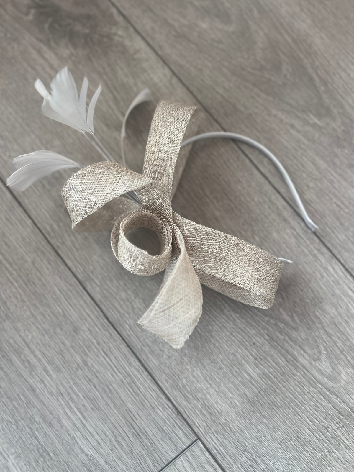 Light Grey Metallic Large Loop Feather Headband Fascinator-Fascinators Direct