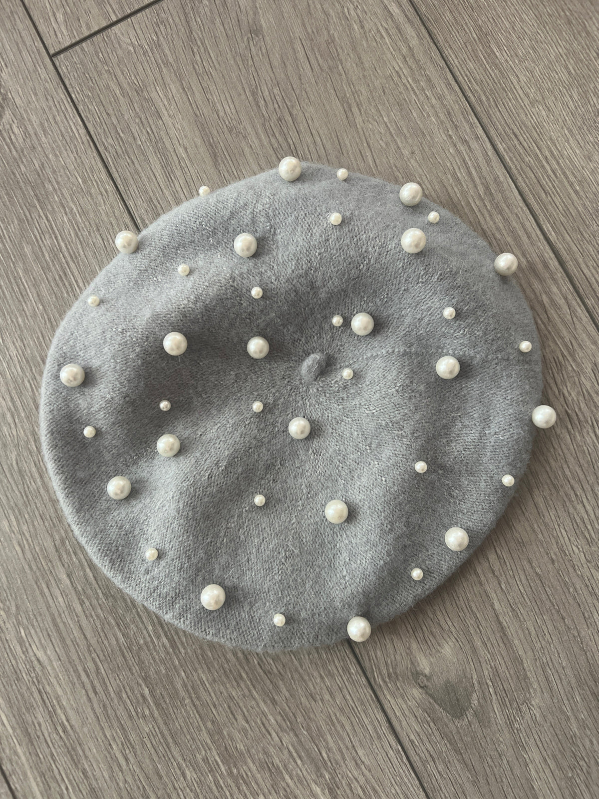 Light Grey Pearl Embellished Beret Hat-Fascinators Direct
