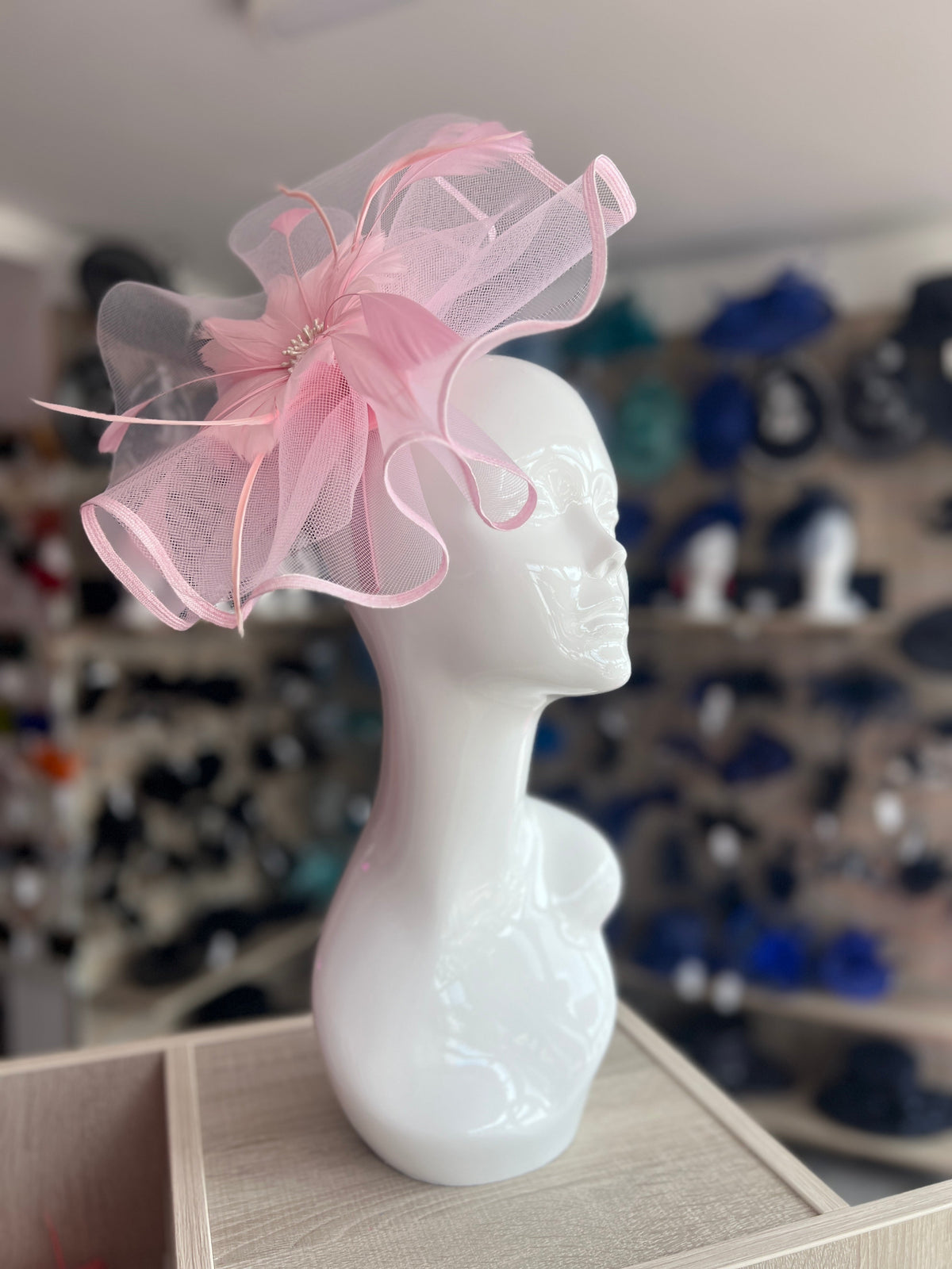Light Pink Large Fascinator with Ruched Crinoline &amp; Flower-Fascinators Direct