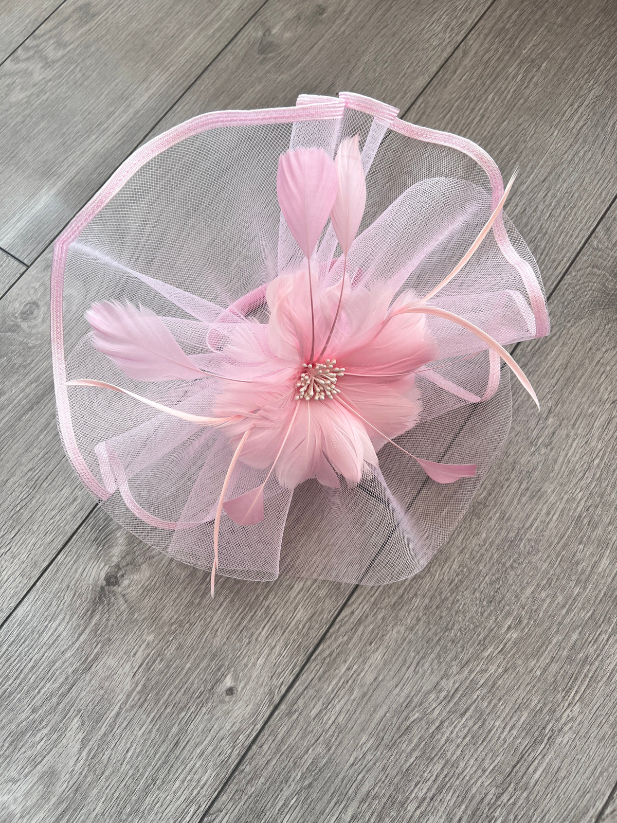 Light Pink Large Fascinator with Ruched Crinoline &amp; Flower-Fascinators Direct
