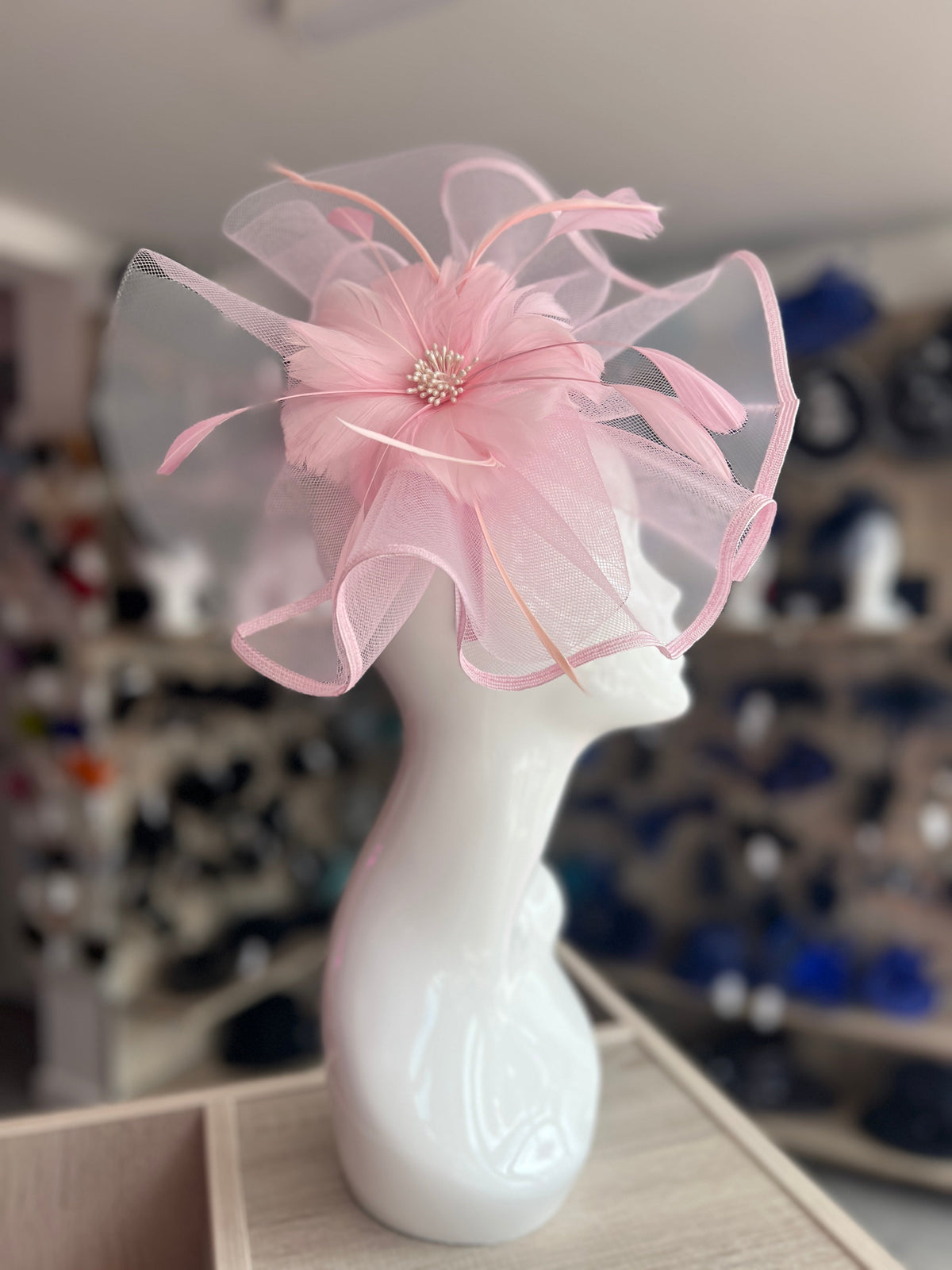 Light Pink Large Fascinator with Ruched Crinoline &amp; Flower-Fascinators Direct
