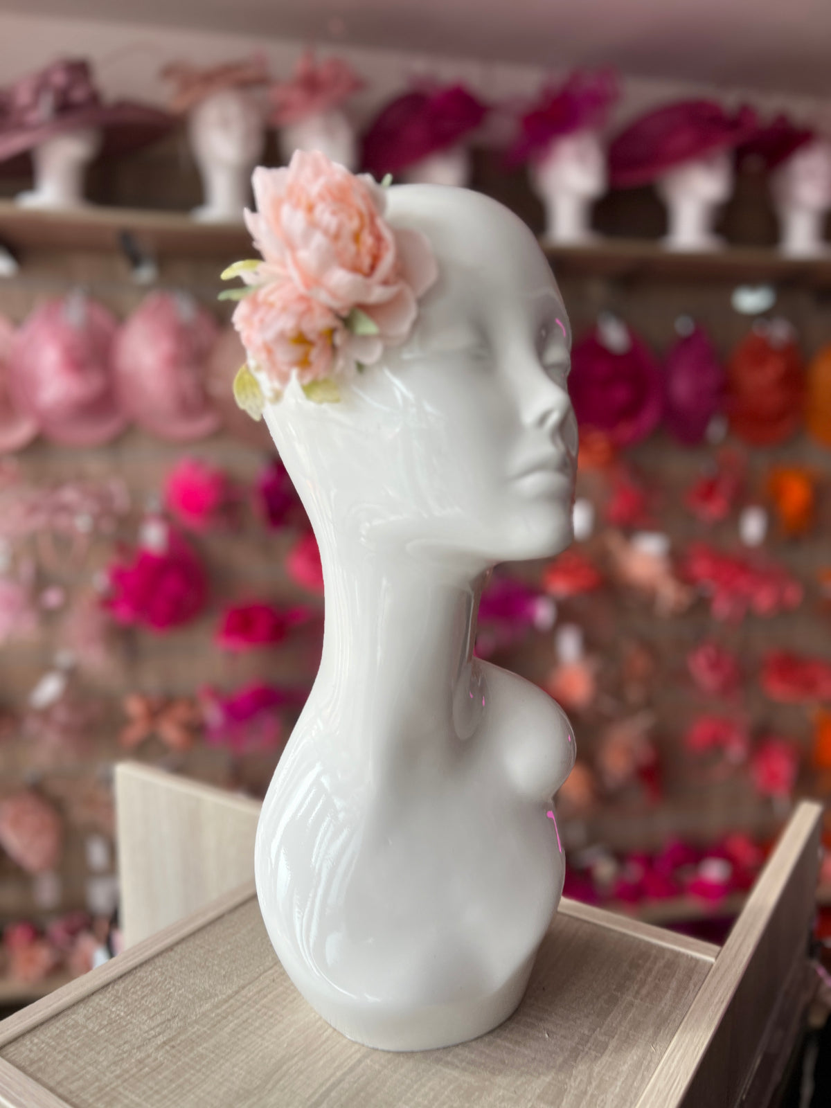 Light Pink Peony Flower Hair Clip with Pearls &amp; Leafs-Fascinators Direct