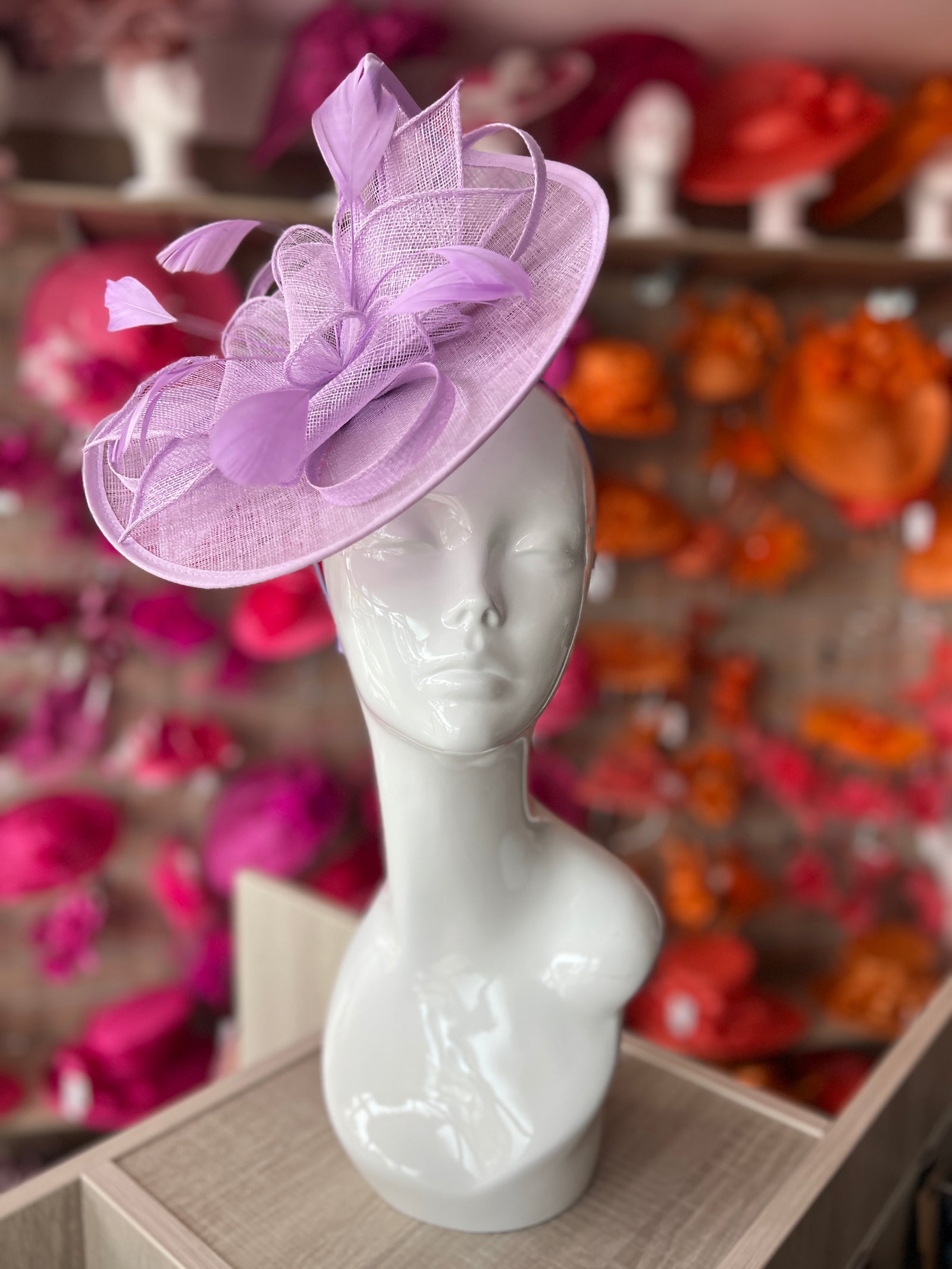 Lilac Asymmetric Disc Fascinator With Feathers-Fascinators Direct