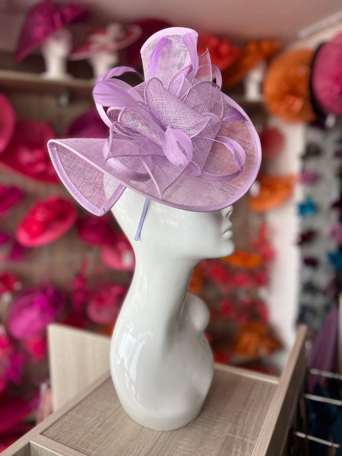 Lilac Asymmetric Disc Fascinator With Feathers-Fascinators Direct