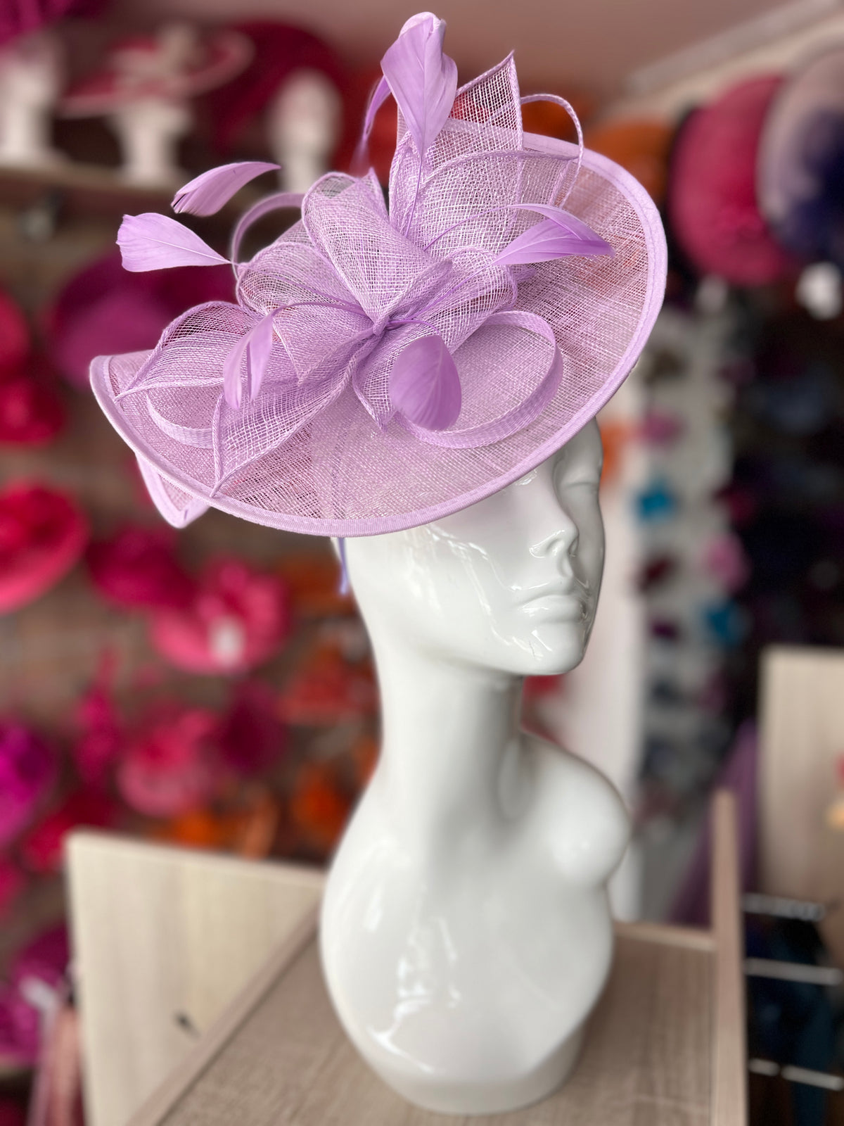 Lilac Asymmetric Disc Fascinator With Feathers-Fascinators Direct