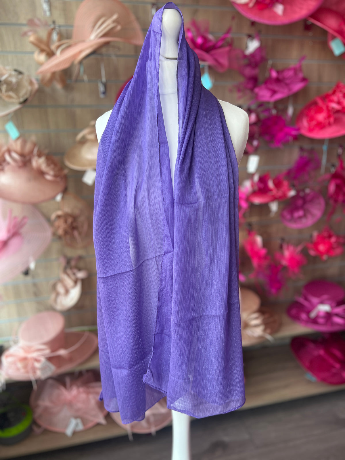 Lilac Chiffon Scarf With Silver Shimmer-Fascinators Direct
