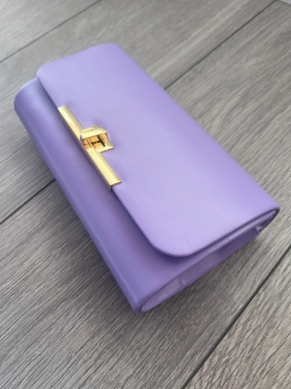 Lilac Clutch Bag With Gold Turn Lock-Fascinators Direct